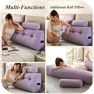 Gpround Wedge Headboard Pillows + 2 Head Roll Pillow Bed Wedge Pillow for Headboard Large Bolster for Bed Rest Reading Pillows Backrest Pillows for Sitting in Bed Backrest Positioning Support
