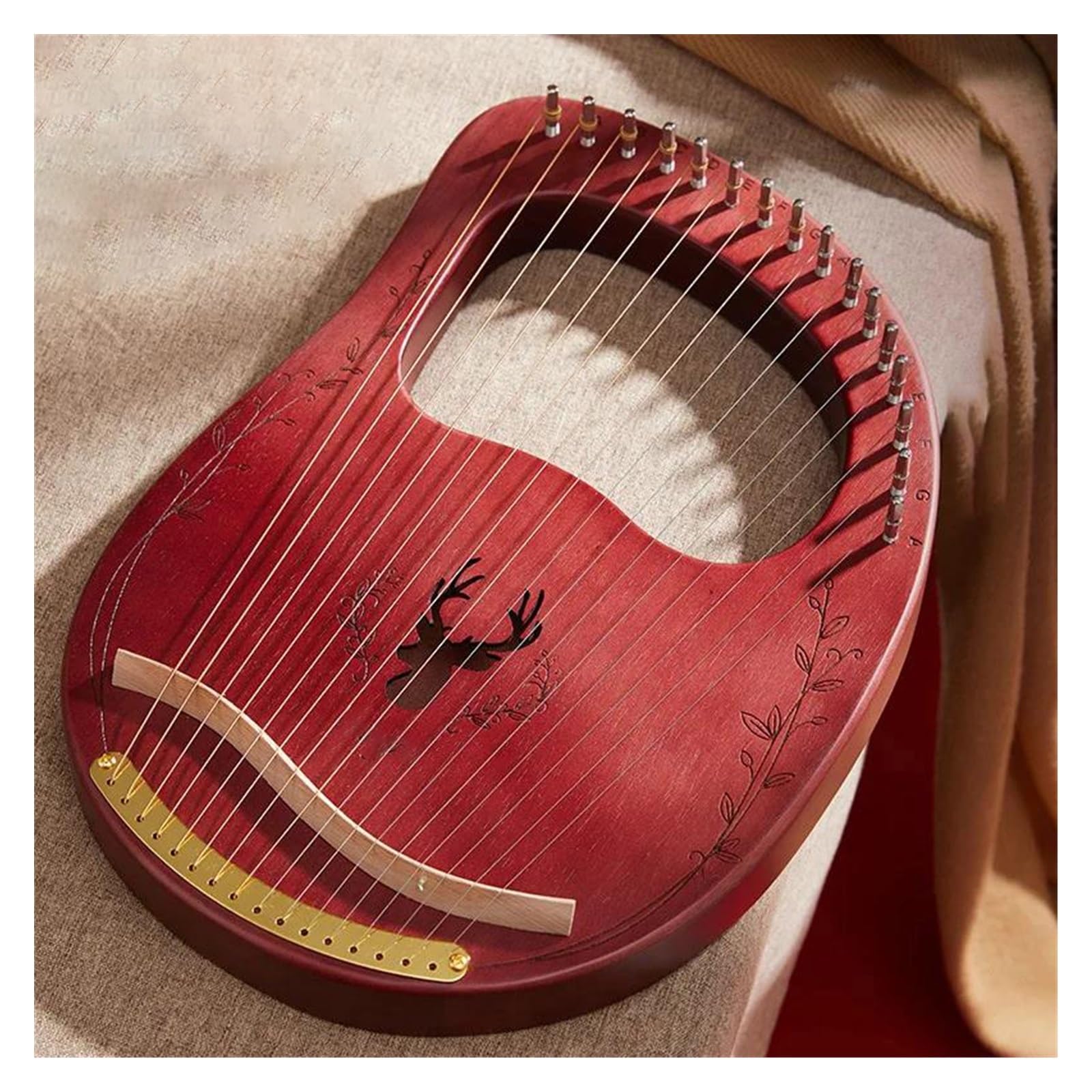 harfe instrument 16 Saiten Lyra Harfe Mahagoni Holz Harfe Klavier Saiten Musikinstrument Mit Stimmschlüssel Ersatz Saiten(16 red)