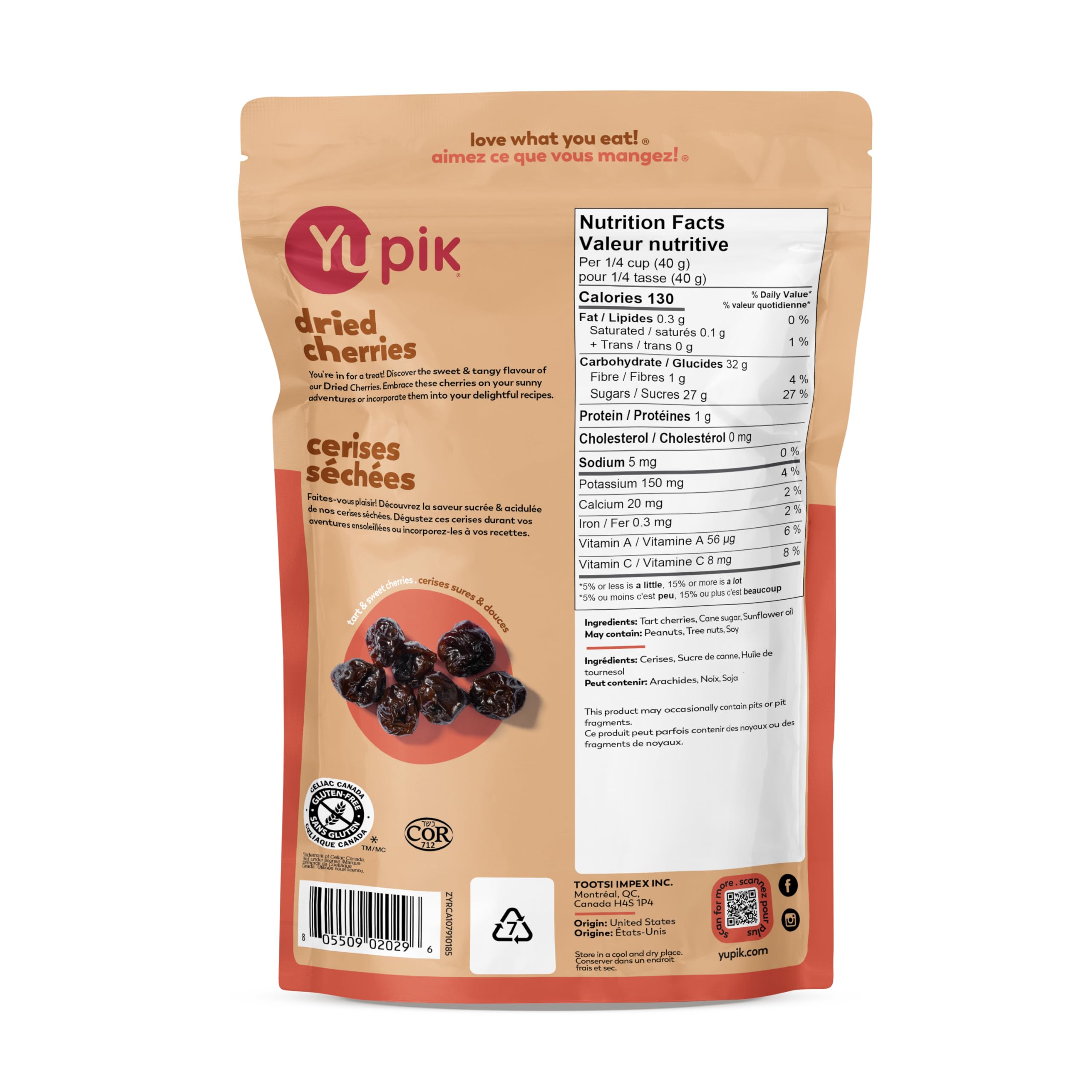 Yupik Dried Cherries, 185 g, Gluten-Free, Kosher, Dried Fruits, Tart & Sweet Whole Cherries, Pitted, Healthy Snacks, Source of Vitamin A and Vitamin C - 3