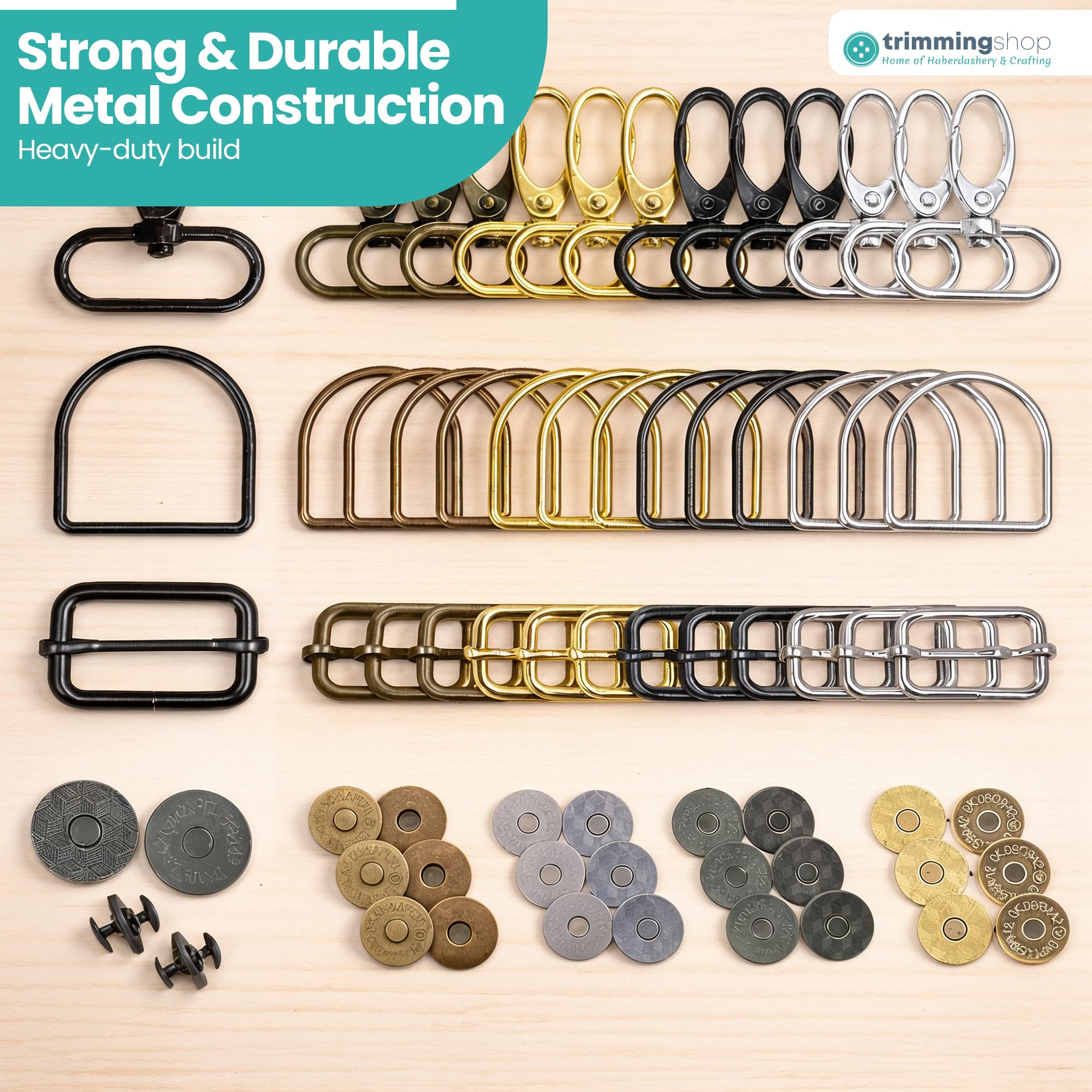 Trimming Shop 160 llaveros a granel, cierres giratorios a presión, cierre de mosquetón con anillos en D, hebillas deslizantes trideslizantes, gancho para llavero, botones magnéticos para bolsos,
