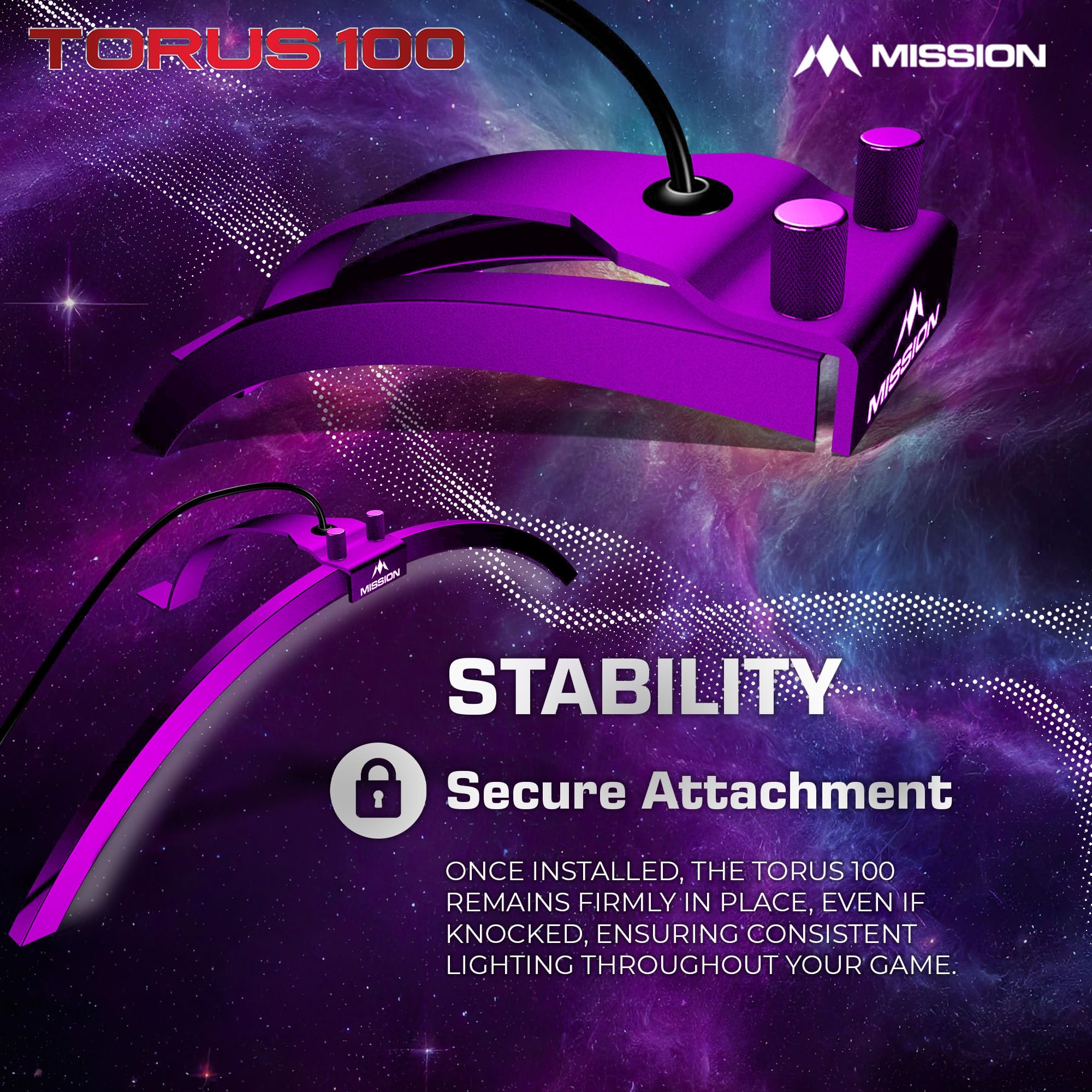 Mission Darts TOR100 Torus 100 | Sistema di illuminazione da viaggio pieghevole a LED per bersaglio per freccette