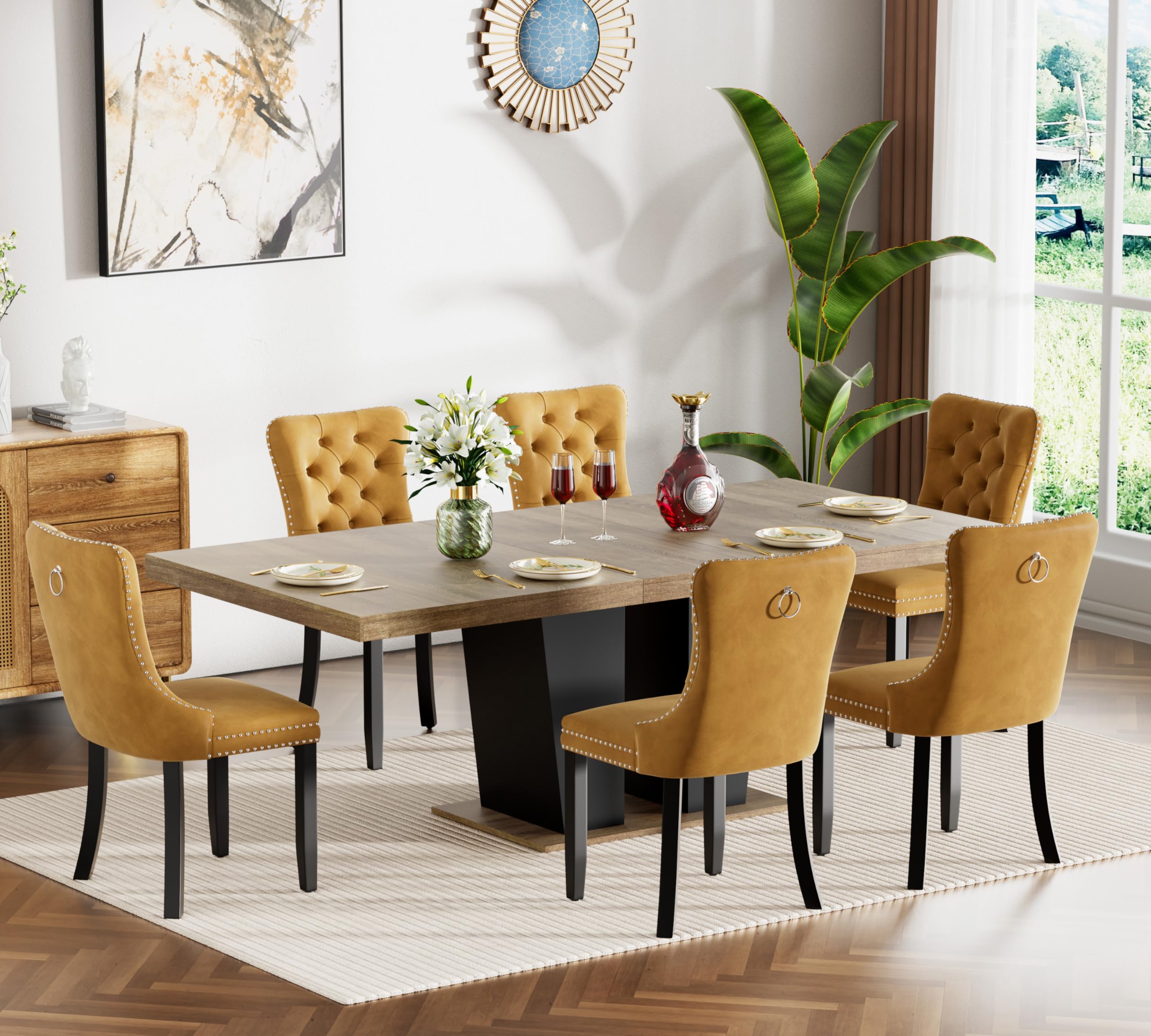 Amazon.com - 7 Piece Extendable Dining Table Set, Farmhouse