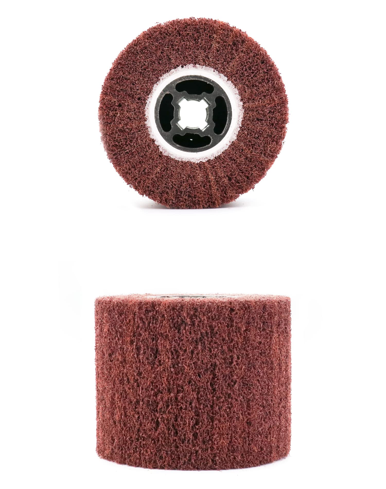 QWORK Rotelle abrasive in tessuto non tessuto a grana 60, per trafilatura, lucidatura, confezione da 4, utilizzate per superfici lisce in acciaio inossidabile