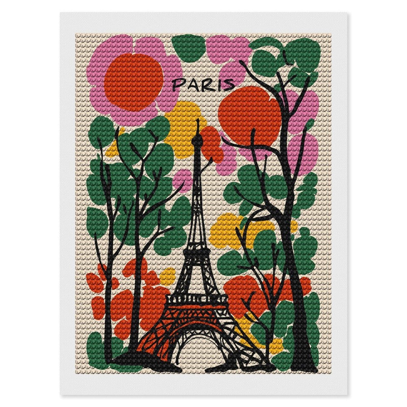 Junmoney Paris Eiffel Tower Colorful Illustration Diamond Painting Set 12"x16", Modern Decor, for Beginners, Printed Canvas, Thoughtful Handmade Gift, with Tool Kit