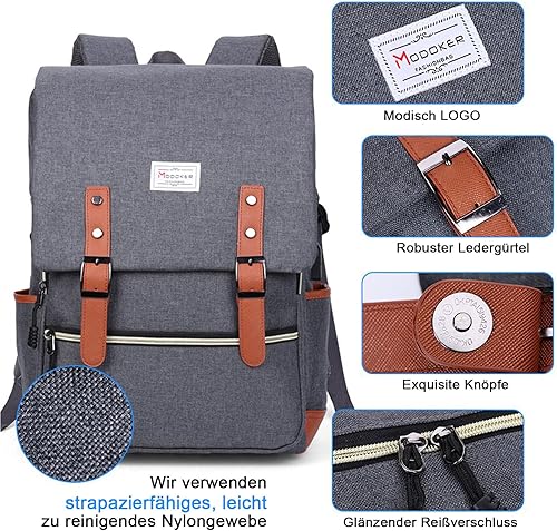 Miniatura 4 de Modoker - Mochila vintage para laptop para mujeres y hombres mochila para la escuela y la universidad
