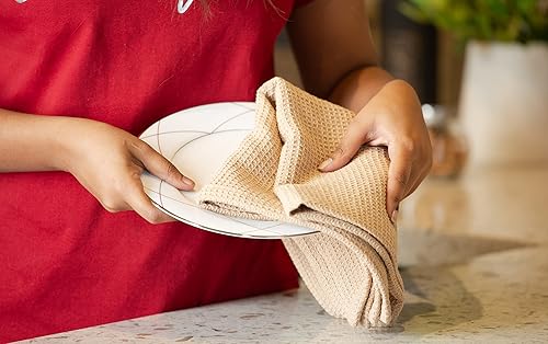 Miniatura 6 de LANE LINEN Juego de 6 paños de cocina de algodón para secar platos, 18 x 28 pulgadas, absorbentes, de secado rápido, color beige
