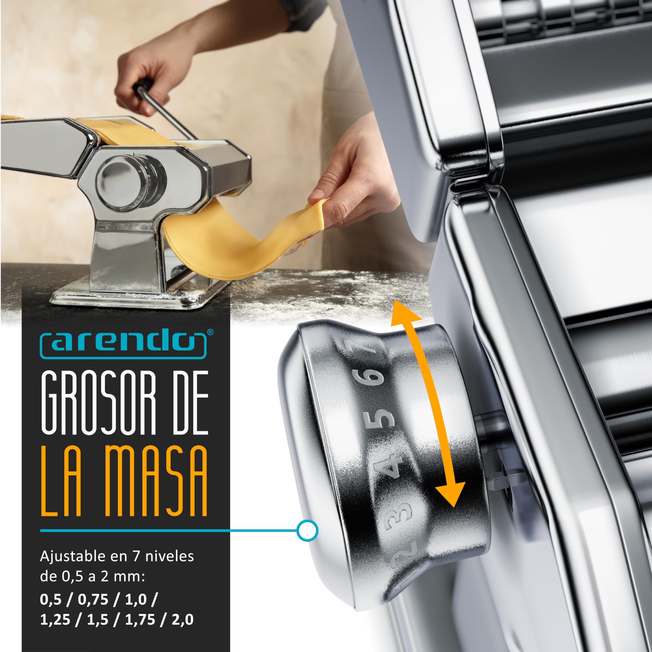 Maquina para pasta Fresca,Máquina para Pasta Manual con Accesorio Intercambiable, Máquina para pasta, Maquina Para Hacer Pasta, 7 Ajustes de espesor ajustables, 2 máquinas de corte, Prensa de Pasta