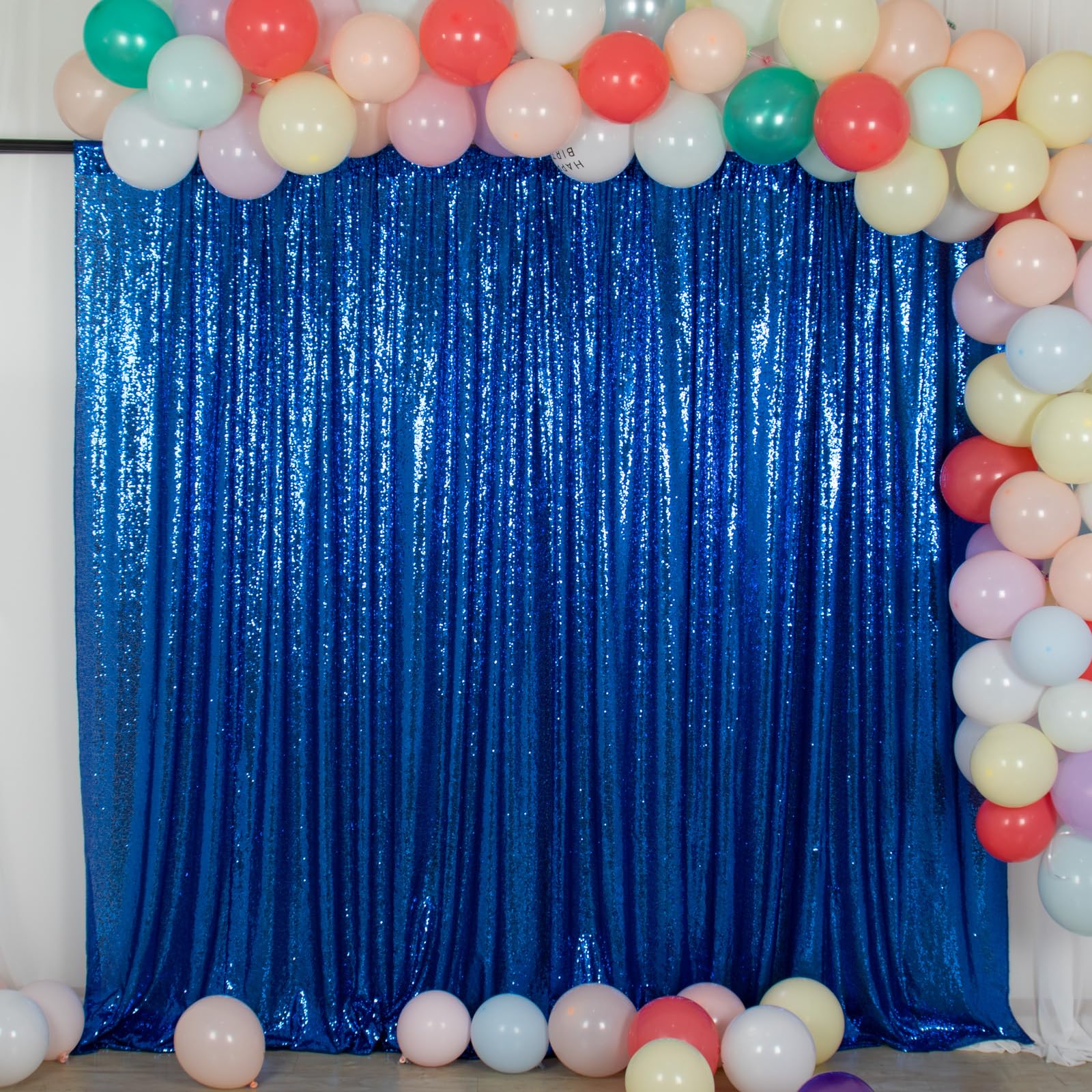 ShinyBeauty Shimmer Royal Blue Backdrop Curtain 7Ftx7Ft Photo Backdrops Blue Photograph Background Sequin Curtains for Parties, Camera, Birthday,