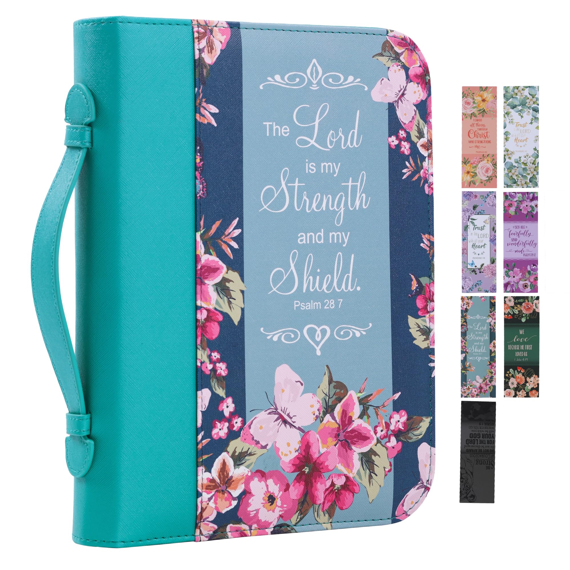 Bible Cover Case for Women PU Leather Woman Book Carrying Bag Bible Study Sipples Accessories with 7pcs Paper Bookmark Journaling Kit Christian Gifts