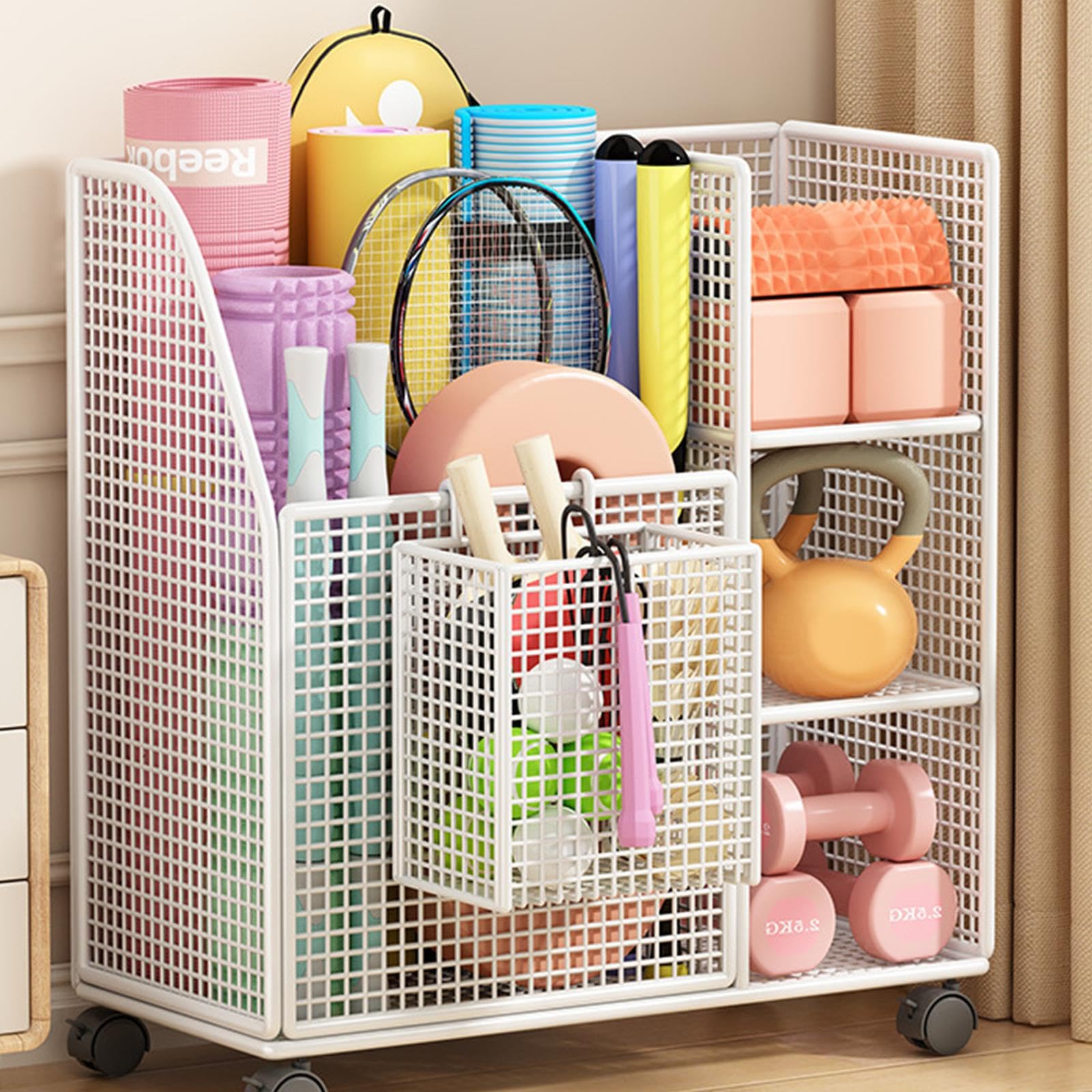 Yoga Mat Storage Rack Exercise Equipment Gym Rack Organizer Iron with Wheels-image-41