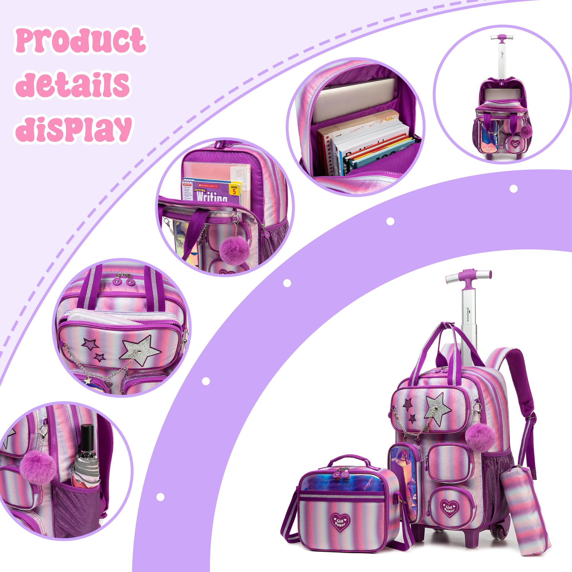Mochila rodante para niñas y niños, mochila con ruedas, maleta de viaje