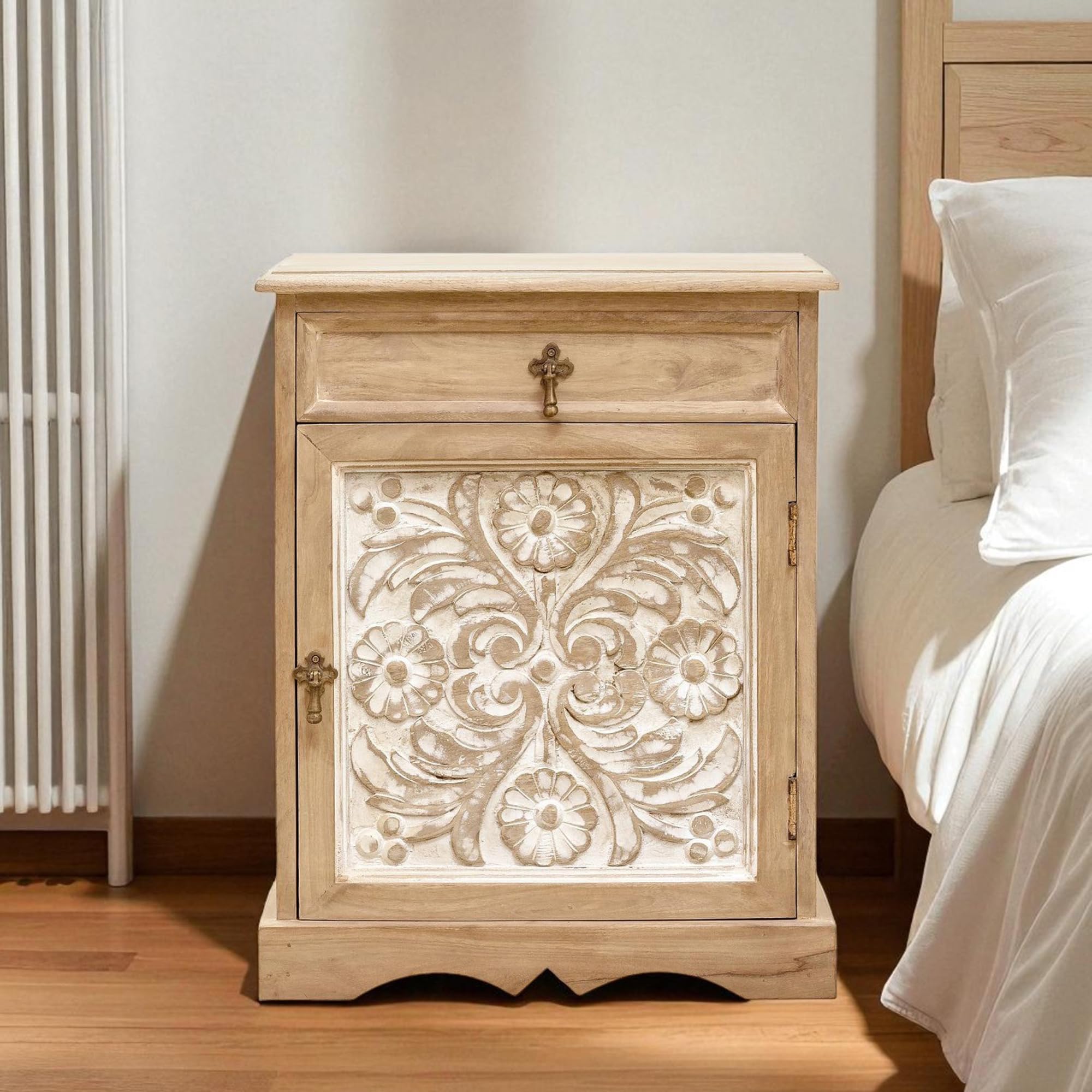 The Attic Jodhpur Bedside|Multipurpose for Living and Bedroom|Solid Wood|Natural Matte Finish-picture-1