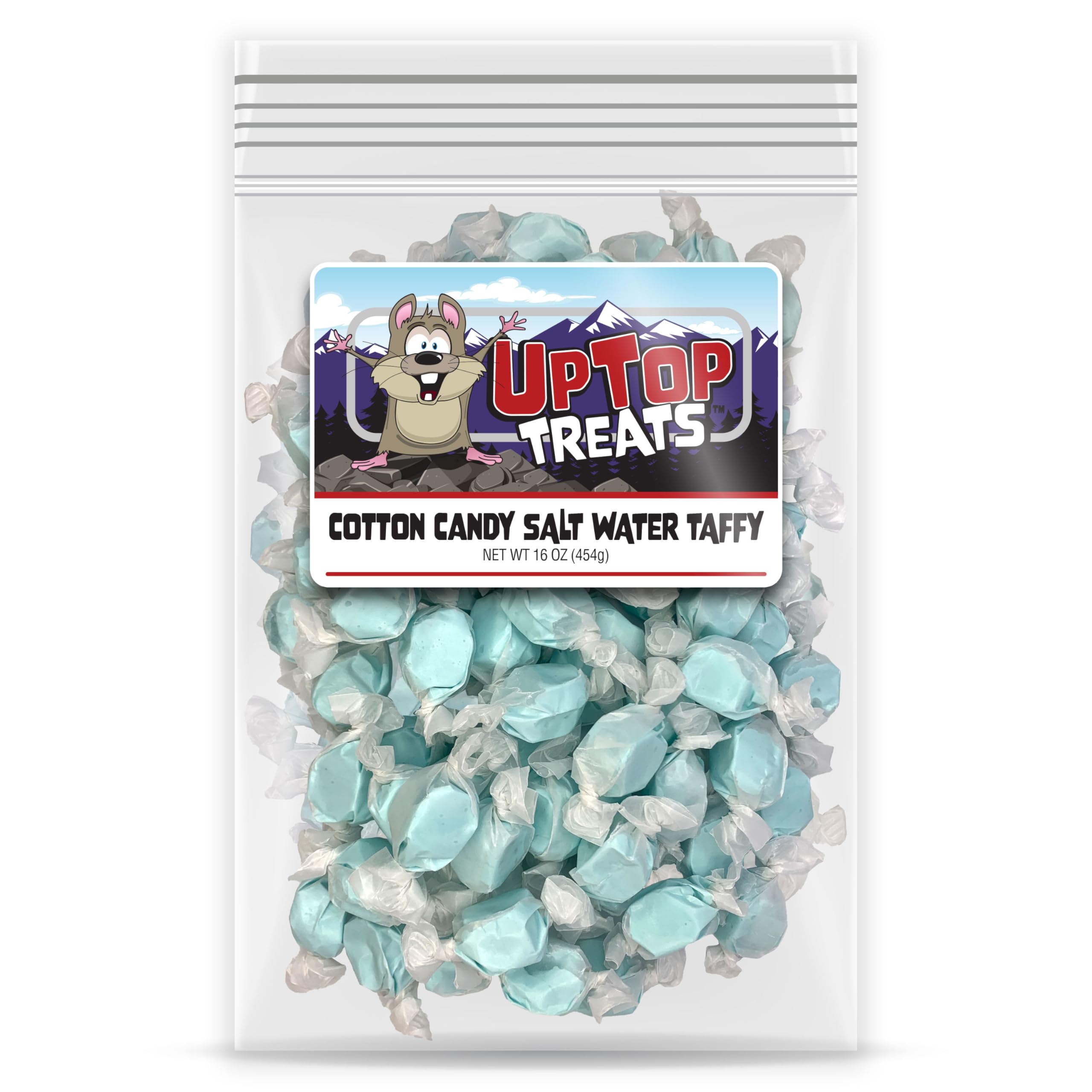 UpTop Treats Cotton Candy - Salt Water Taffy - 16oz | Gourmet Old-Fashioned Candy, Stretched, Pulled, & Individually Wrapped - Made in the USA