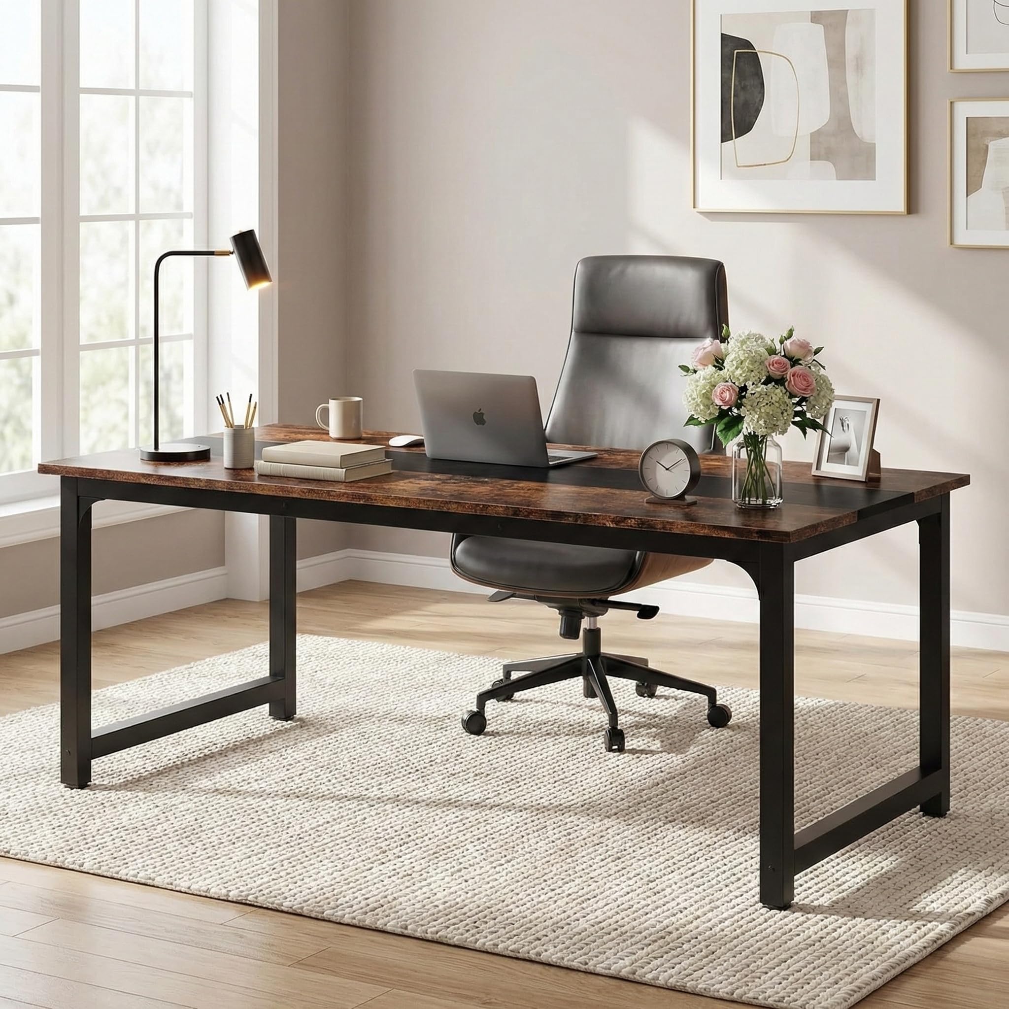Lailang 160cm Escritorio, Mesa Escritorio Madera, Mesa Ordenador E Impresora, Bancada de Trabajo Oficina, Escritorio para Dos Personas, 160 x 80 x 74 cm, Rustic + Black