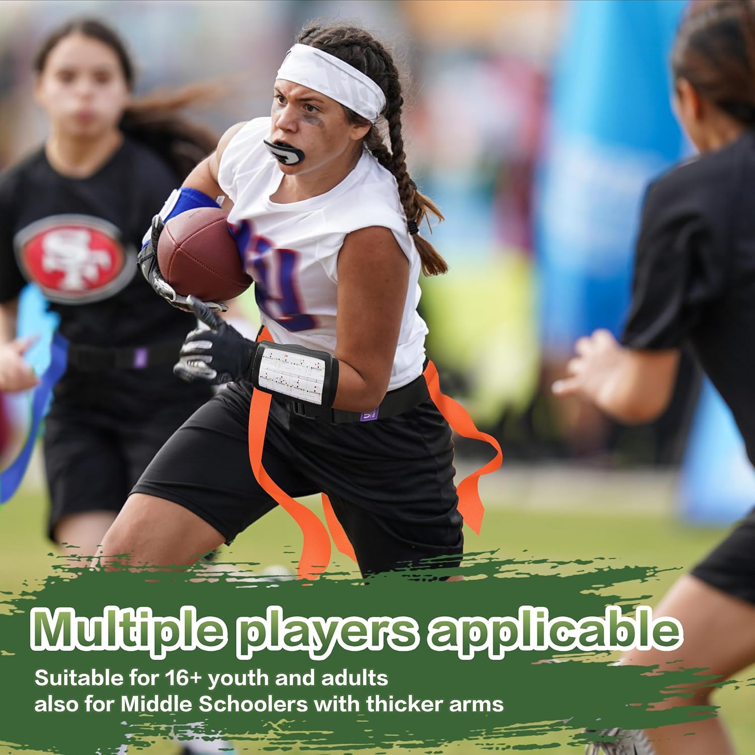 Football Wristbands, Quarterback (QB) Play Wristbands for Plays, Adult Size Playbook Wristband for Signs - 7 Packs (Black)