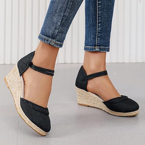 Miniatura 3 de Womenyiaor Sandalias de punta cerrada para mujer, alpargatas para mujer, con punta cerrada, sandalias de verano con correa al tobillo, sandalias de