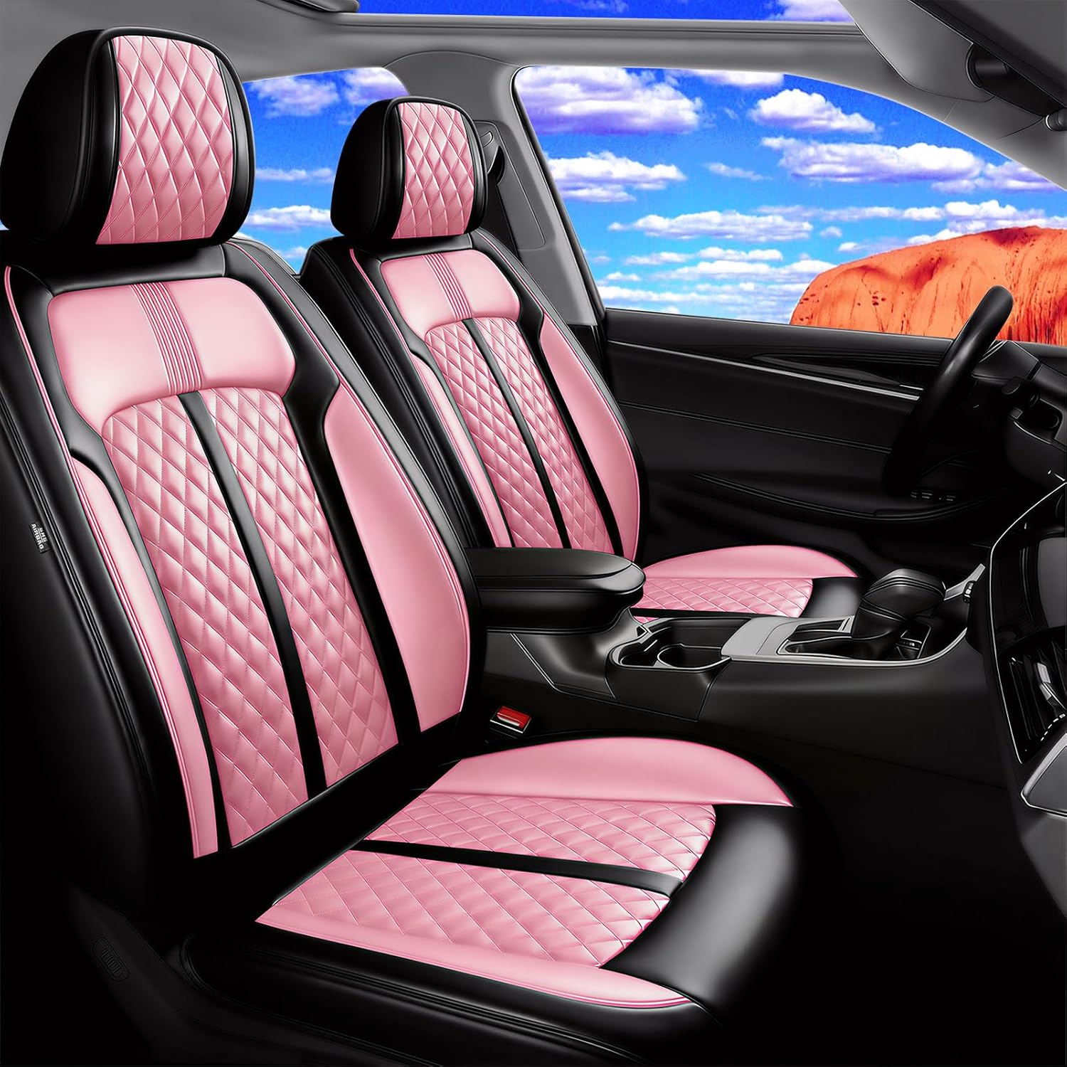 Fit Trailblazer Car Seat Covers for Select Chevrolet/Chevy Trailblazer 2021-2025 2026 - Full Coverage Leather, Breathable Waterproof & All Weather Seat Protector, Full Set, Black+Pink