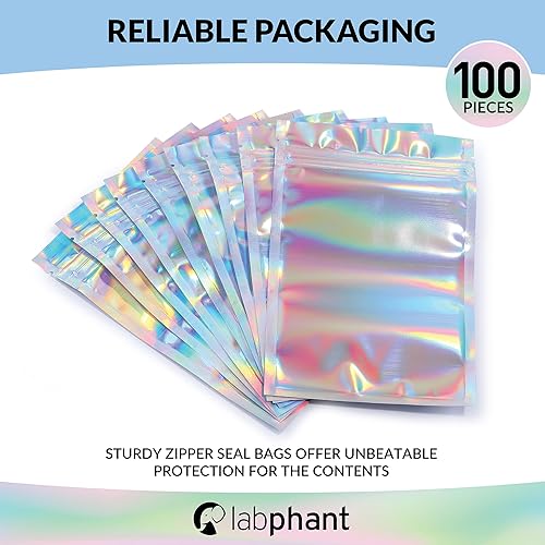Miniatura 2 de Bolsas de Mylar con cierre hermético de 3.3 x 5.5 pulgadas, 100 bolsas, holográficas de arco iris, bolsas sellables con sellado térmico para dulces