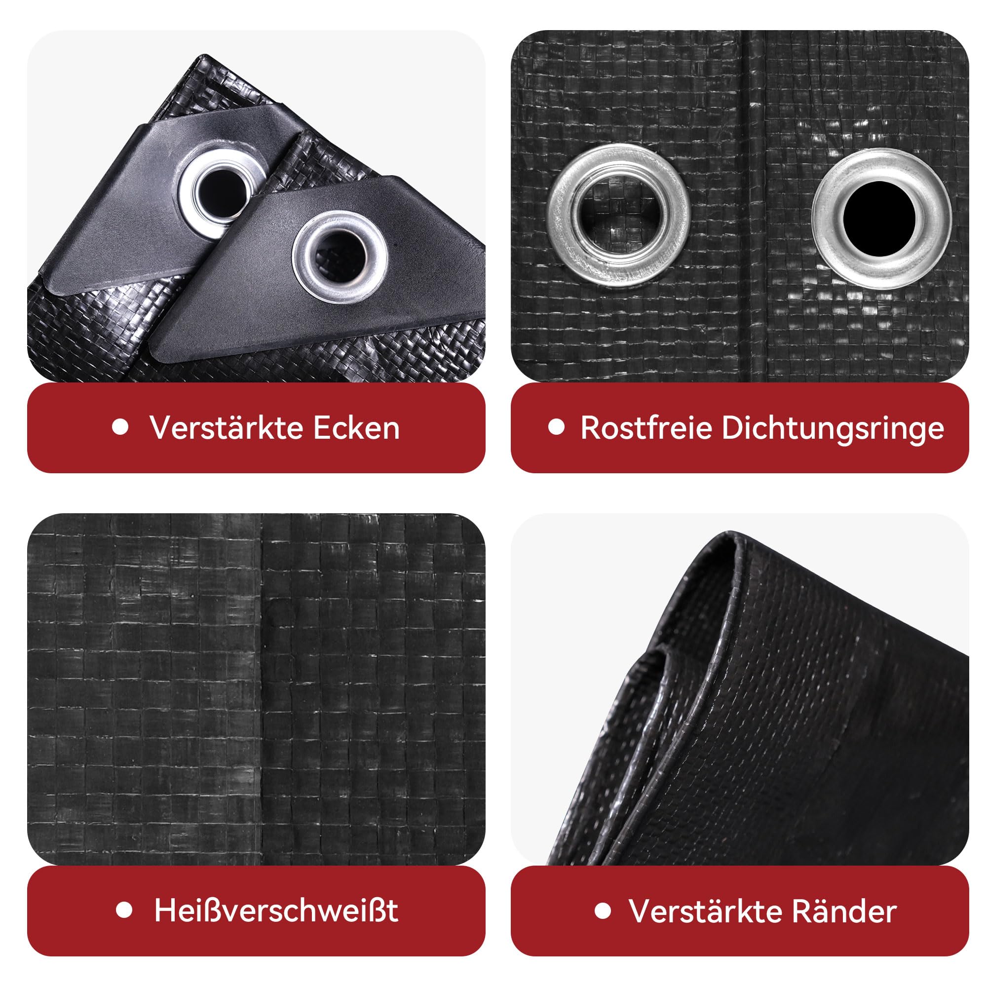 Abdeckplane 2x2m Schwarz Plane Wasserdicht | 115g/m² Stark & Verschleißfest | Wasserdicht UV-beständig Reißfest | PE-Plane Mit Ösen Für Camping, Garten, Auto & Trampolinabdeckung