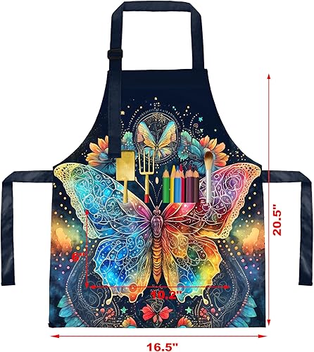 Vista 69 de BeeGreen Delantales de cocina para niños con correa ajustable, con bolsillo frontal para niños pequeños, pintores, artistas horneados negro