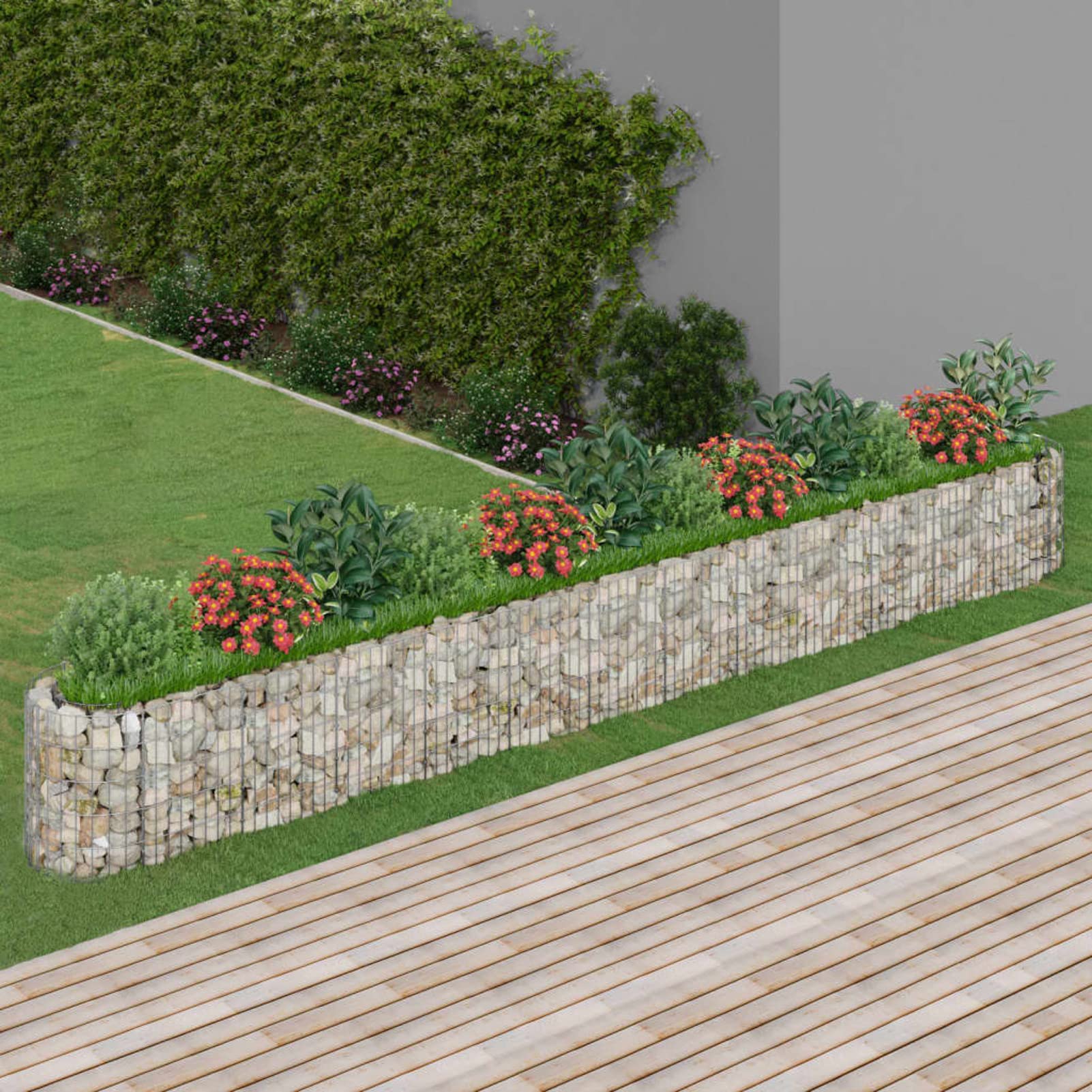 JUDYY Arriate de gaviones, Macetas para Flores Y Plantas, Jardineria Maceteros, Huerto Urbano Terraza, Mesa De Cultivo, Mesa Cultivo, de Hierro galvanizado 470x50x50 cm