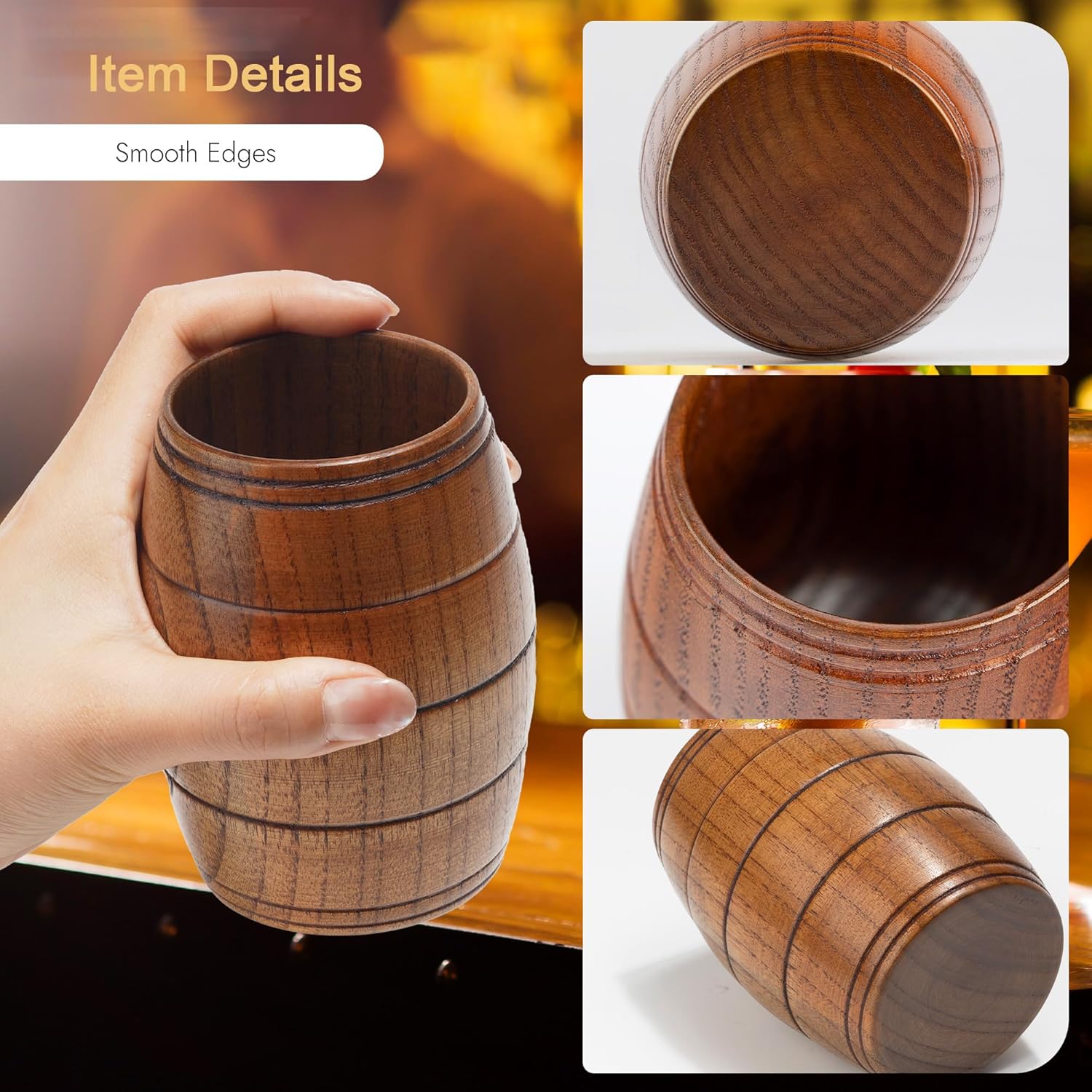 6 Pieces Wooden Barrel Shaped Beer Mug, 7.1Oz Classical Natural Solid Wood Drinking Cup, Viking Mugs, Handmade Wooden Tea Cups For Coffee, Hot Drinks, Milk, Wine, 210ml - Image 3
