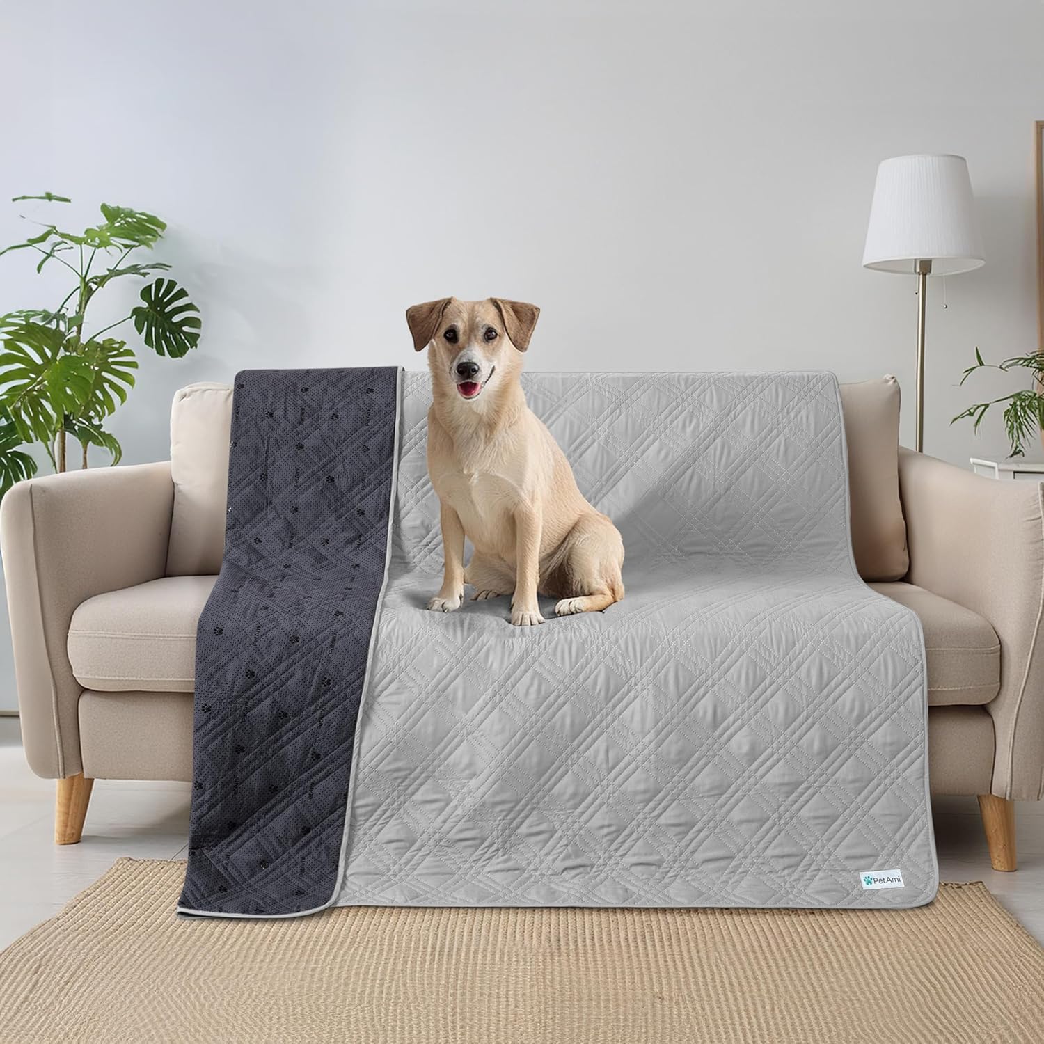 PetAmi Waterproof Bed Cover for Dogs, Pet Blanket Couch Cover, Reversible Furniture Cover Sofa Protector for Pet Cat Bed, Washable Dog Blanket for Seat, 102x82 Light Gray
