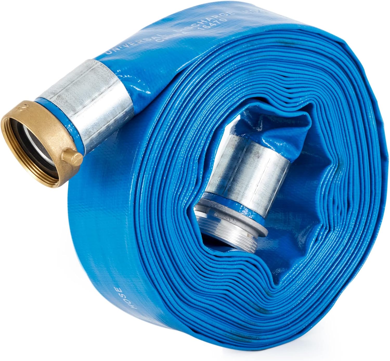 Apache 98138045 2-Inch Diameter 50-Foot Long Reinforced PVC Lay-Flat Discharge Pool Fuel Sump-Pump Hose with Aluminum Short-Shank Connections, Blue