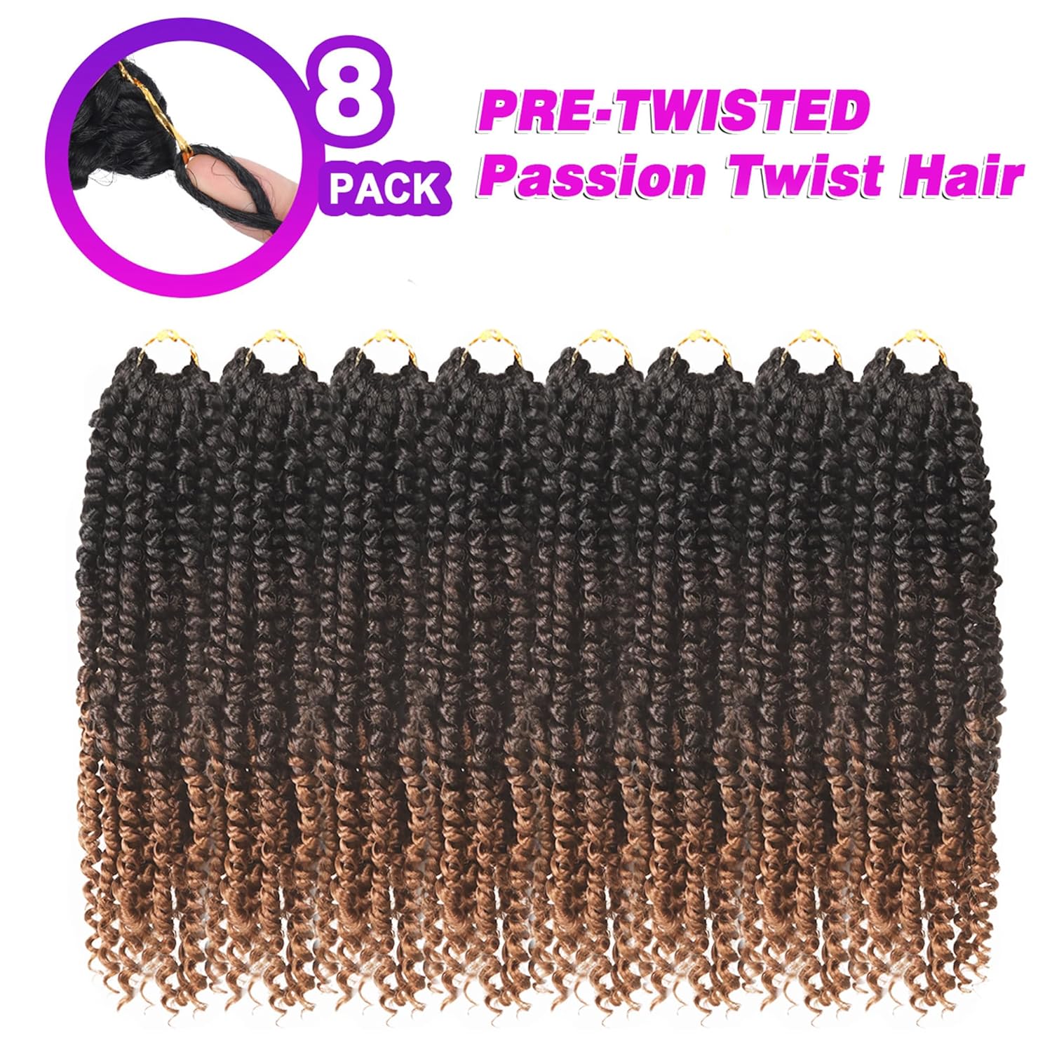 Bileaf Passion Twist Crochet Hair 12 Inch Passion Twist Hair Crochet Twist Braids Bohemian Braiding Hair Curly Ends 8 Packs Crochet Hair for Black Women Ombre Color 1B-4-30