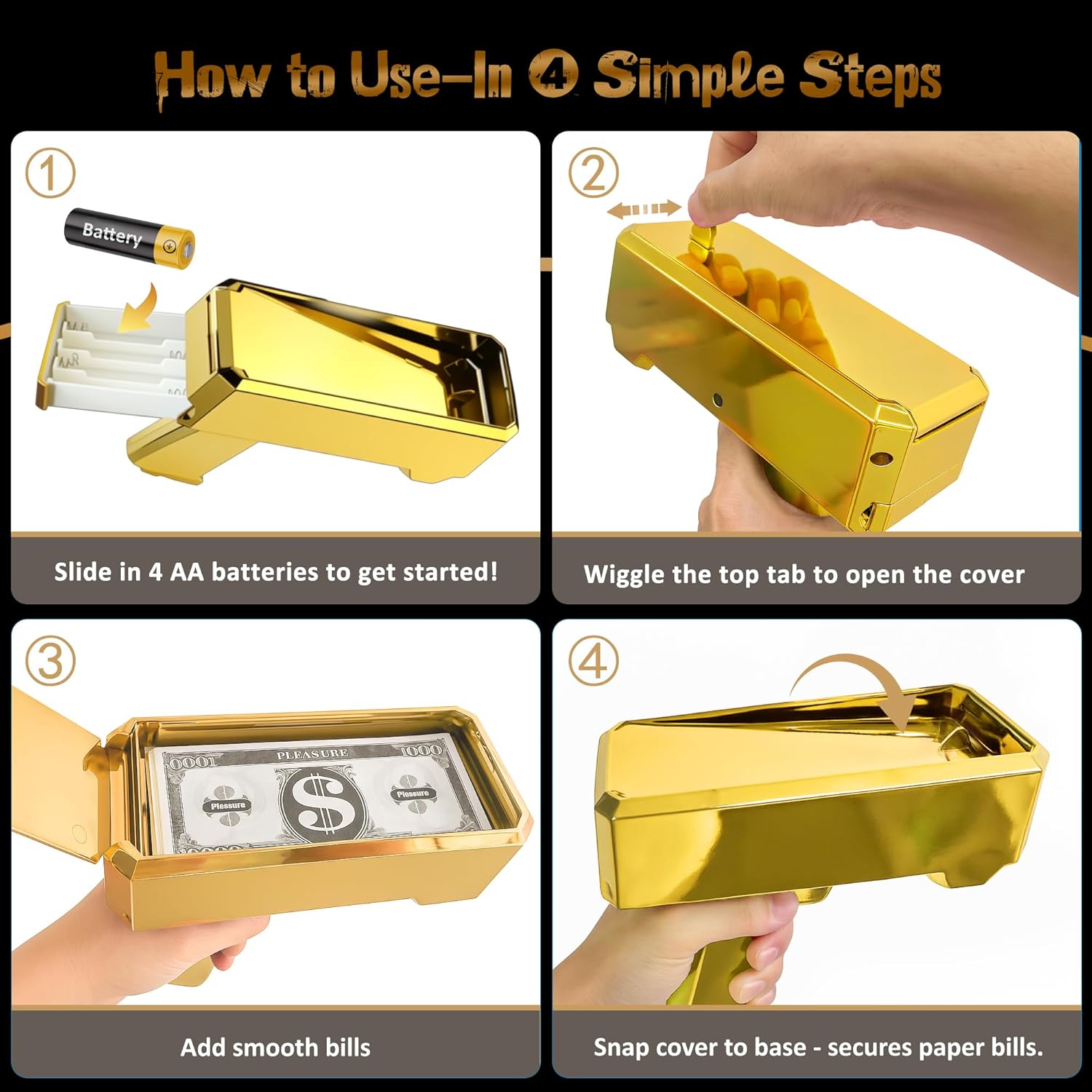 Money Gun Shooter – RUVINCE Gold Money Gun for Movies That Look Real, Prop Gun Make it Rain, Handheld Cash Gun for Game Movies Party - Image 7