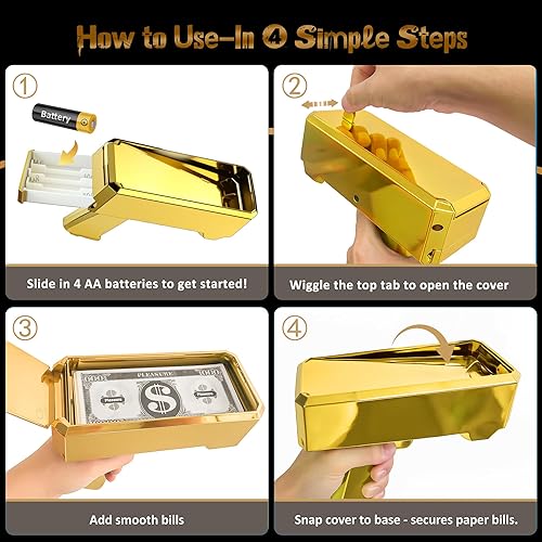 Miniatura 7 de Pistola de Dinero Tirador  RUVINCE Pistola de Dinero de Oro para Películas que se Ven Reales, Pistola de Utilería Haz que Llueva, Pistola de