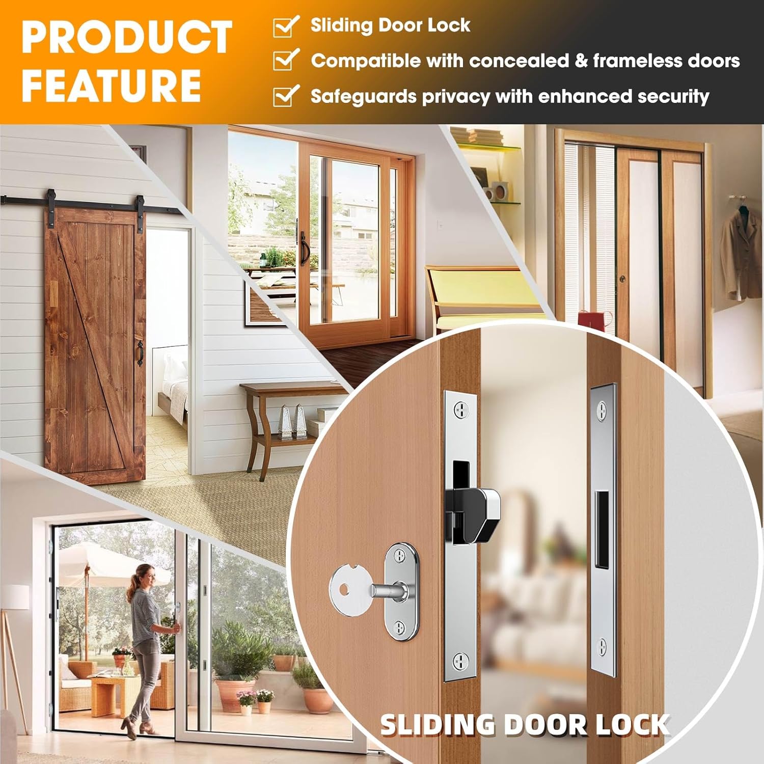 Sliding Door Lock,Sliding Glass Door Lock,Mortise Lock,Sliding Patio Door Lock,Storefront Door Lock for Commercial Door,Fits Doors 0.87" to 2.37"(Sliding Door Lock,2 Pack)