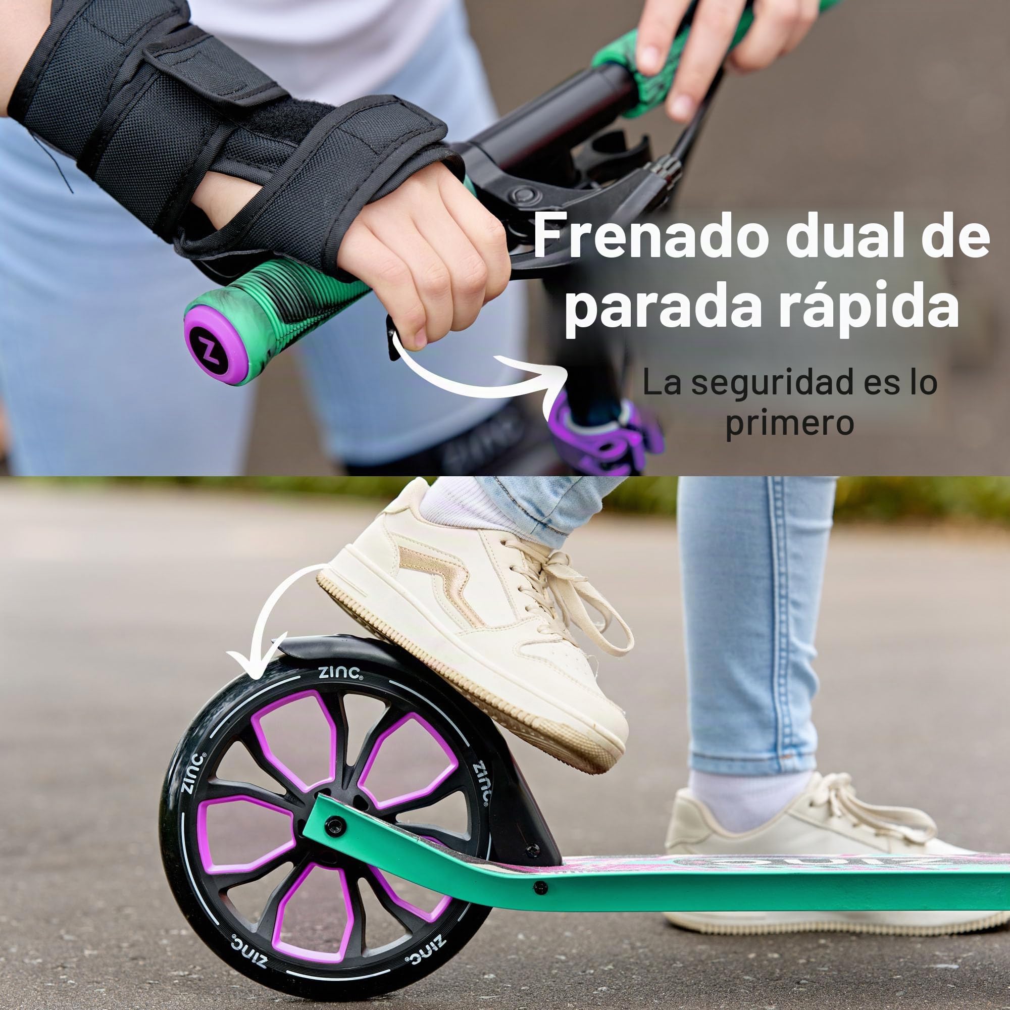 Zinc Kids Scooter – Big Wheel Kick Scooter for Ages 6+, Foldable 2-Wheel Scooter with 200mm Wheels, Lightweight, Height Adjustable, Rear Footbrake, Supports up to 100kg