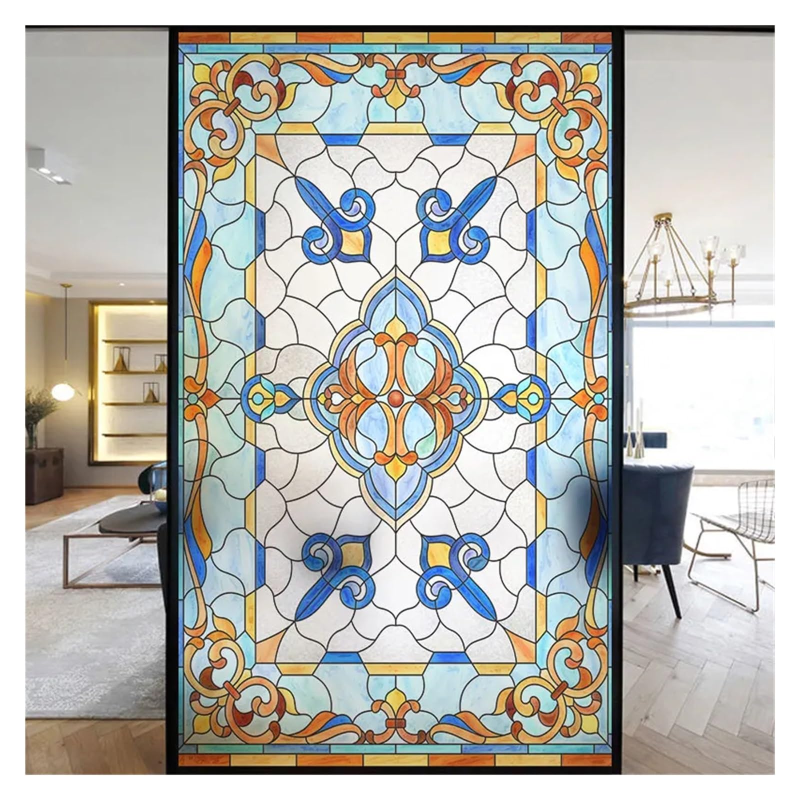 Window Film Colorful Stained Frosted Glass Film Modern Art Geometry Pattern Window Stickers Opaque Self-adhesive Home Decor Privacy(H,40x100cm)