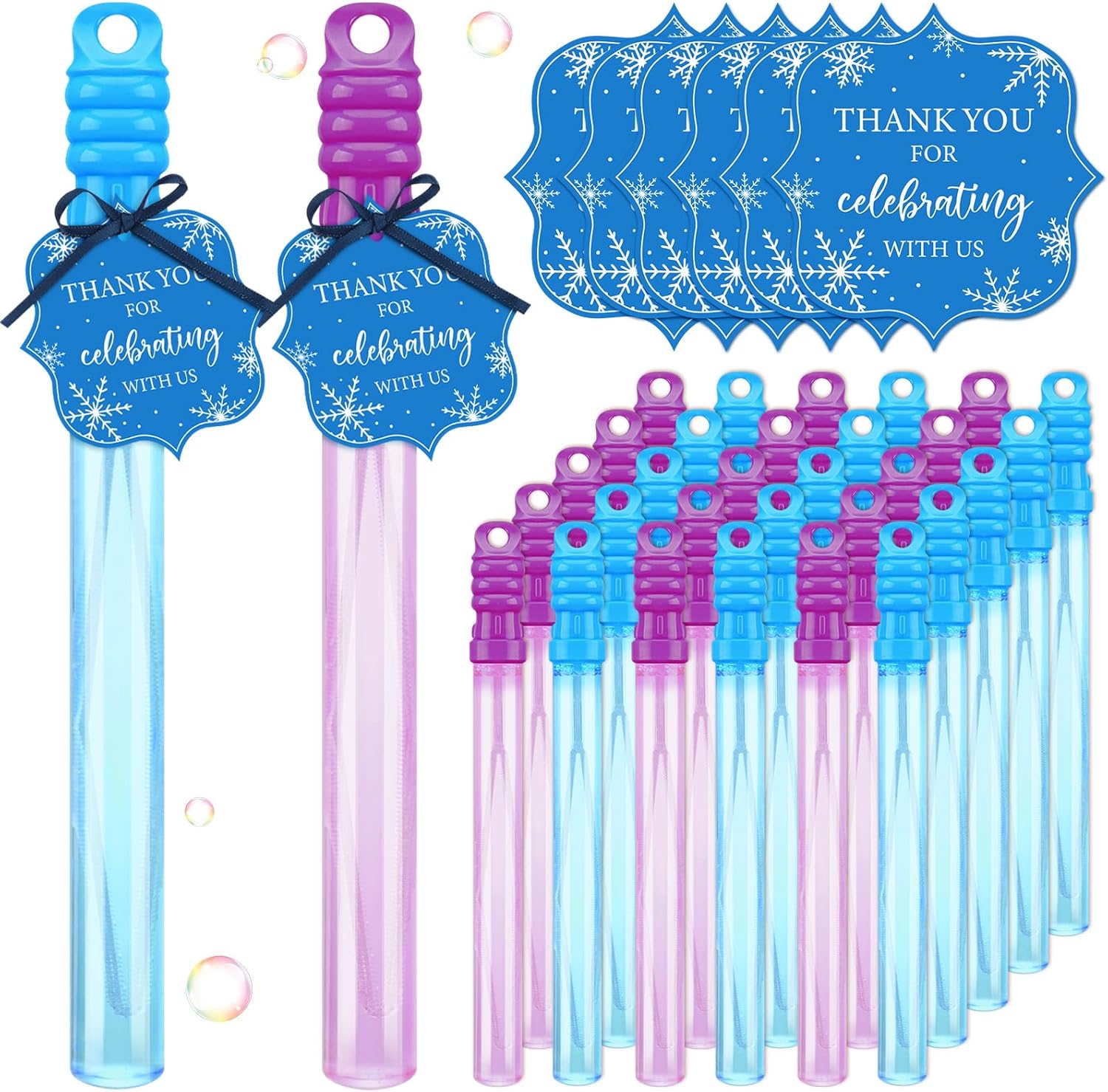 Soulchen 24 Pcs Large Snowflake Bubbles Wands 10.6" Winter Bubble Wands Bulk for Kids Snowflake Bubble Party Favors Valentine's Goody Bag Stuffers Classroom Exchange Prizes Piñata Winter Themed Toy