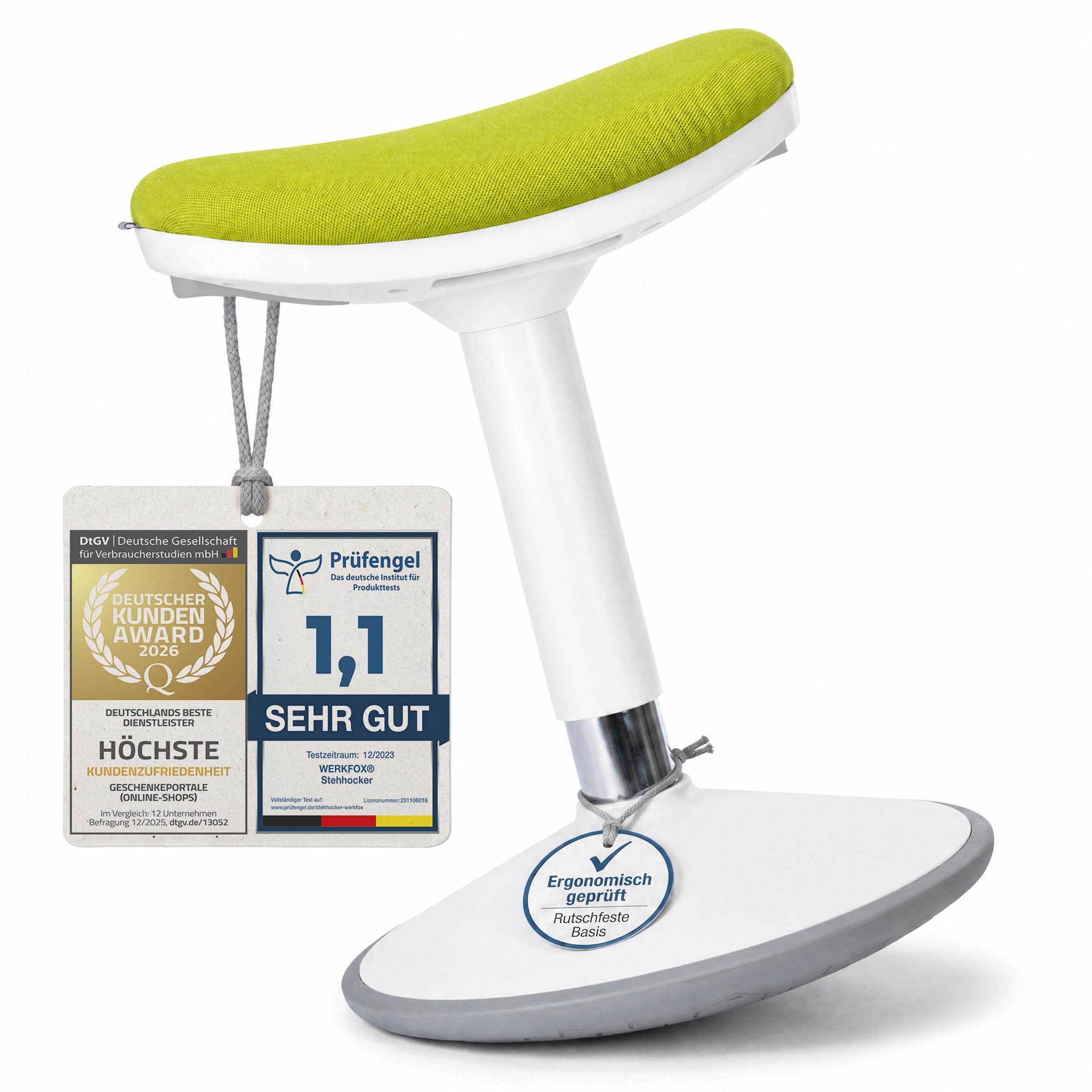 Ergonomischer Stehhocker höhenverstellbar in 3 Größen - Wackelhocker mit Schwingeffekt - Rutschfester Stehstuhl & Büro-Hocker für Schreibtisch & Homeoffice (Grün, S)