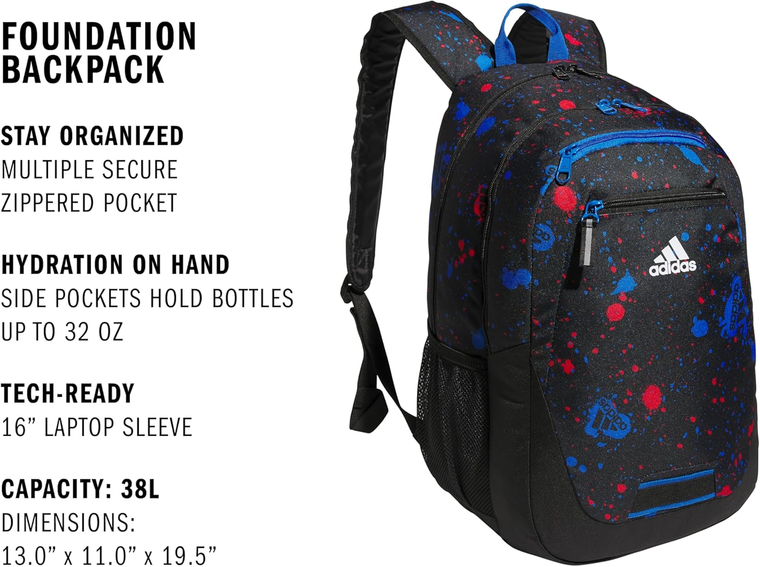 adidas Unisex Foundation Backpack for Laptop, Large Durable Athletic Gym Bag - Image 2