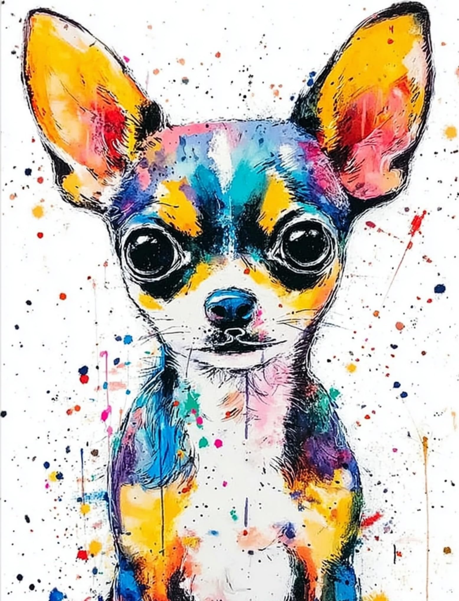 WANGWANGMIAO Paint by Numbers for Adult,Colorful Chihuahua DIY Canvas Oil Painting Kit for with Paintbrushes Acrylic Pigment Drawing Paintwork 16x20inch，with Frame