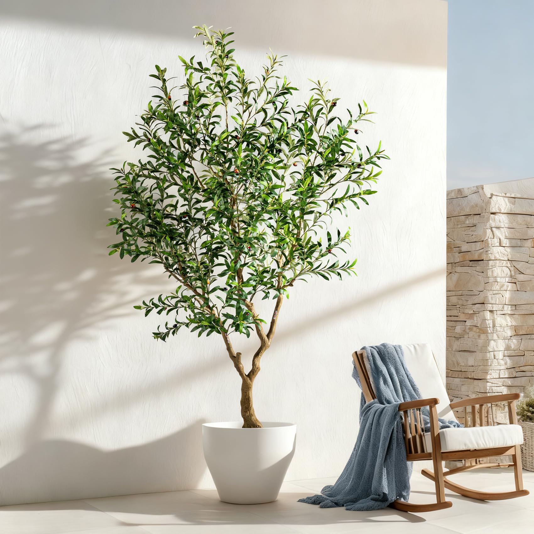 Erimda 8FT Faux Olive Tree with Tall Exquisite Planter Artificial Olive Tree Tall, Potted…
