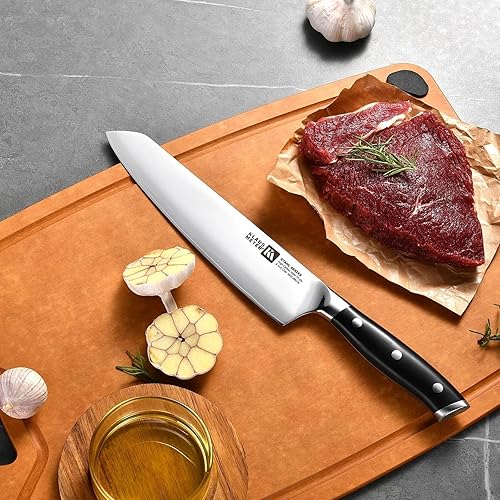 Miniatura 7 de Klaus Meyer Stahl - Cuchillo de chef de acero de triple capa de alto carbono, 8 pulgadas