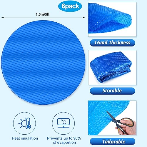 Miniatura 2 de Wesiti Cubierta solar de piscina de 5 pies para calefacción, cubierta solar de 16 mil, mantas para calentador de piscina de tierraenterrado,