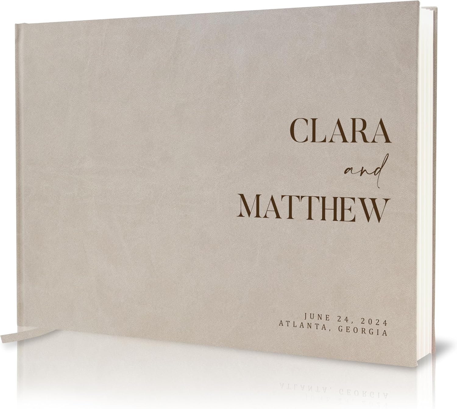 Personalized Guest Book - 11.5" x 8.5" Premium Custom Guest Signing Book with Bookmark and Blank Pages for Wedding Reception Table Decoration Engagement Birthday Party Event, Taupe