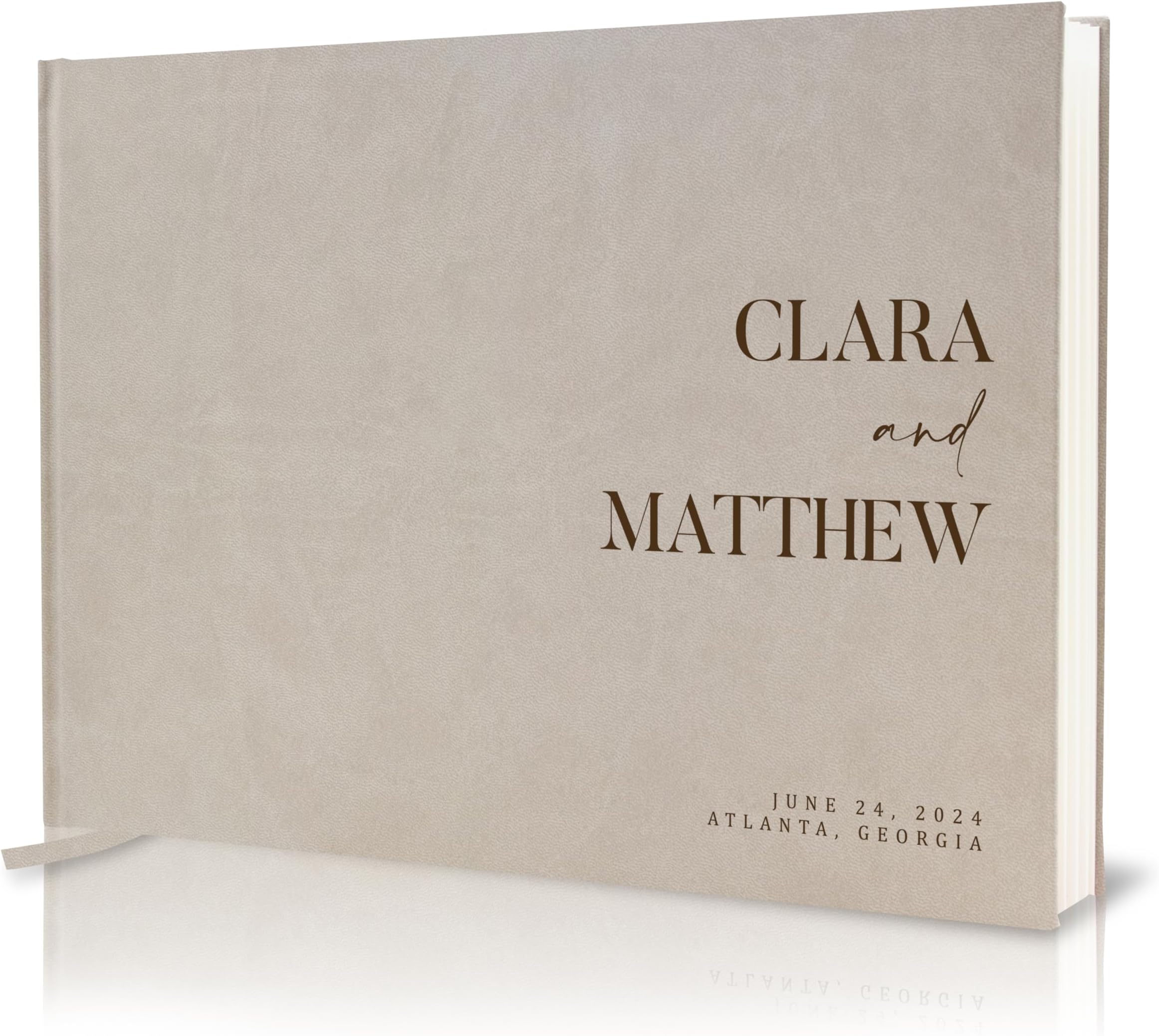 - Personalized Guest Book - 11.5" x 8.5" Premium Custom Guest Signing Book with Bookmark and Blank Pages for Wedding Reception Table Decoration Engagement Birthday Party Event, Taupe