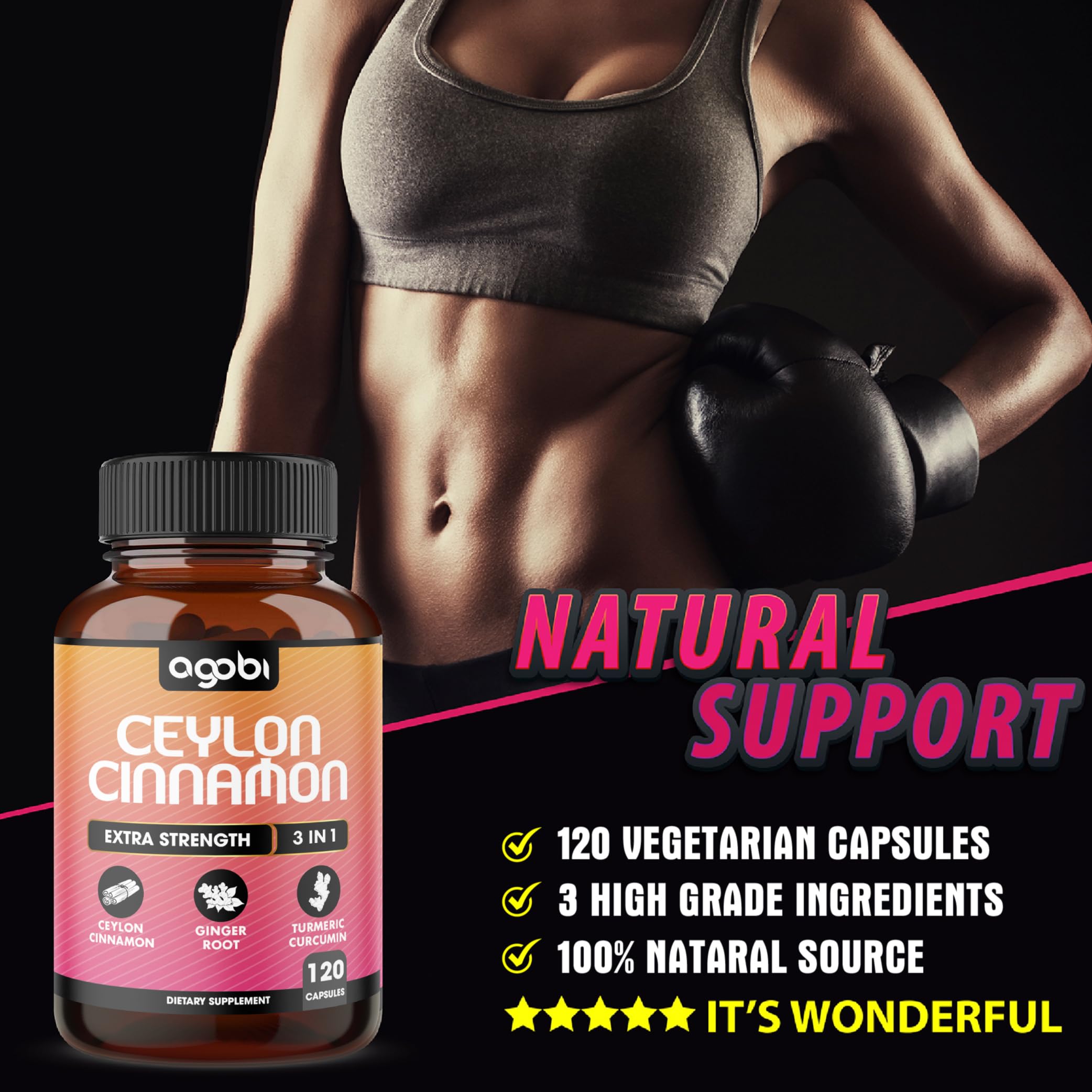 Ceylon Cinnamon Capsules - Combined with Ginger Root and Turmeric Curcumin Supplement - 120 Vegan Capsules — Amazon image 5
