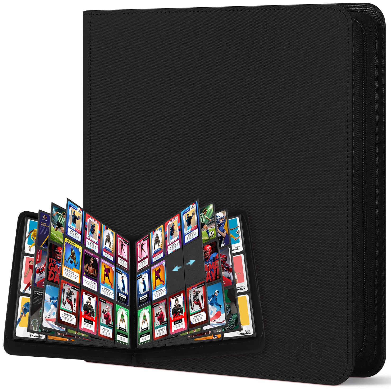 Trading Card Binder 12 Pocket, Zipper Binder Card Album Holds 720 Cards, 30 Pack Acid-Free Pages with Side Loading, Premium Leather Cover Card Folder for TCG/MTG/Sports Cards Collection, Black