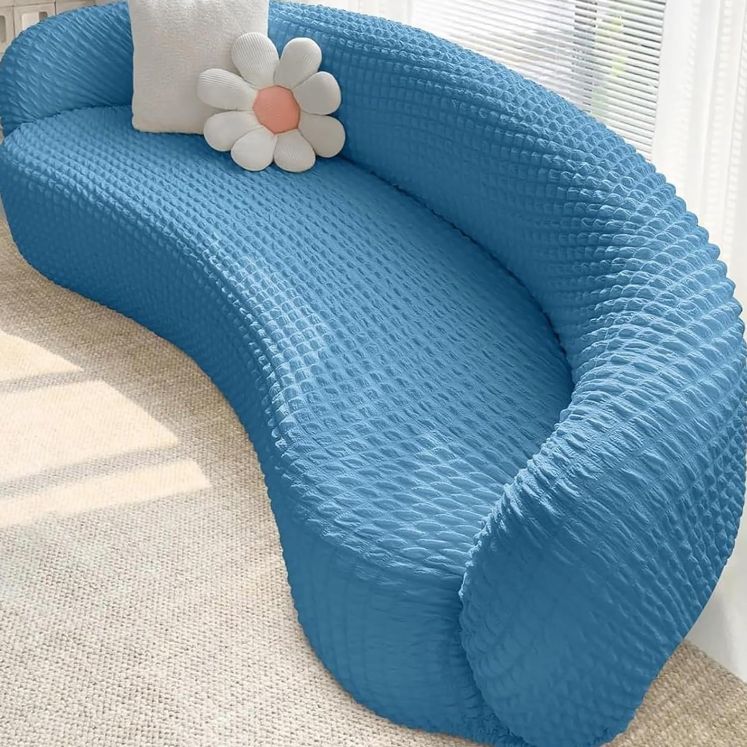 Universal Semi Circle Curved Sofa Slipcover, 1/2/3/4 Seater Stretch Shaped Semi-Circular Curved Couch Cover For Living Room, Washable Sectional Couch Protector(A14,75-92"(189-233cm))