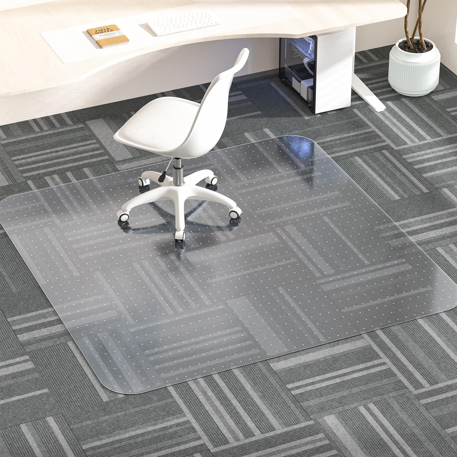 Office Chair Mat for Carpet, 53" X 45" X 0.09" Desk Chair Mat for Carpet Floors, Clear and Thick Rolling Computer Chair Mats with Non-Slip Studded for Home and Office Low Pile Carpets