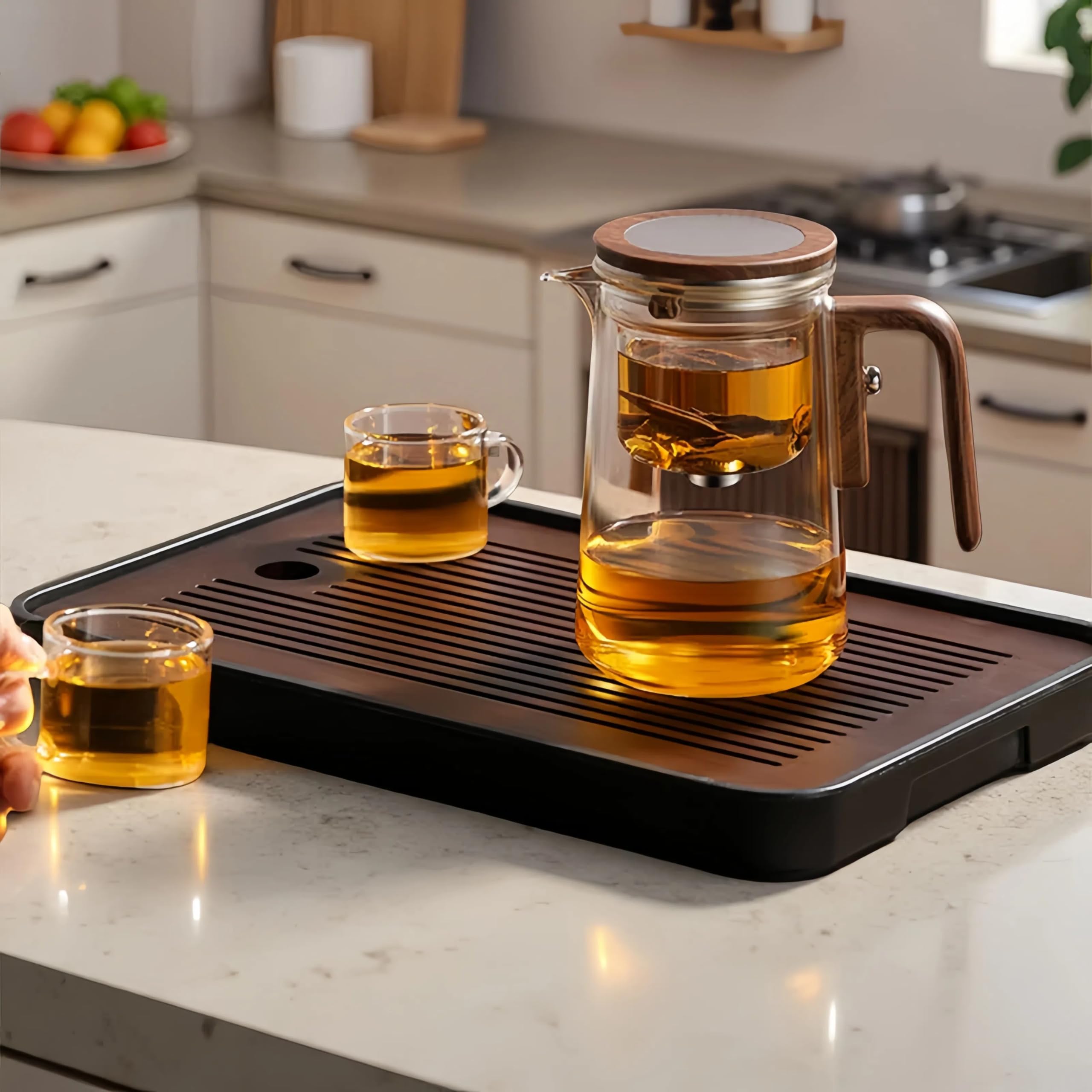 Teiera, Teiera magica creativa in vetro, infusore in vetro per tè sfuso staccabile, ideale per la preparazione del tè - 18 oz (circa 530 ml) (Trasparente)