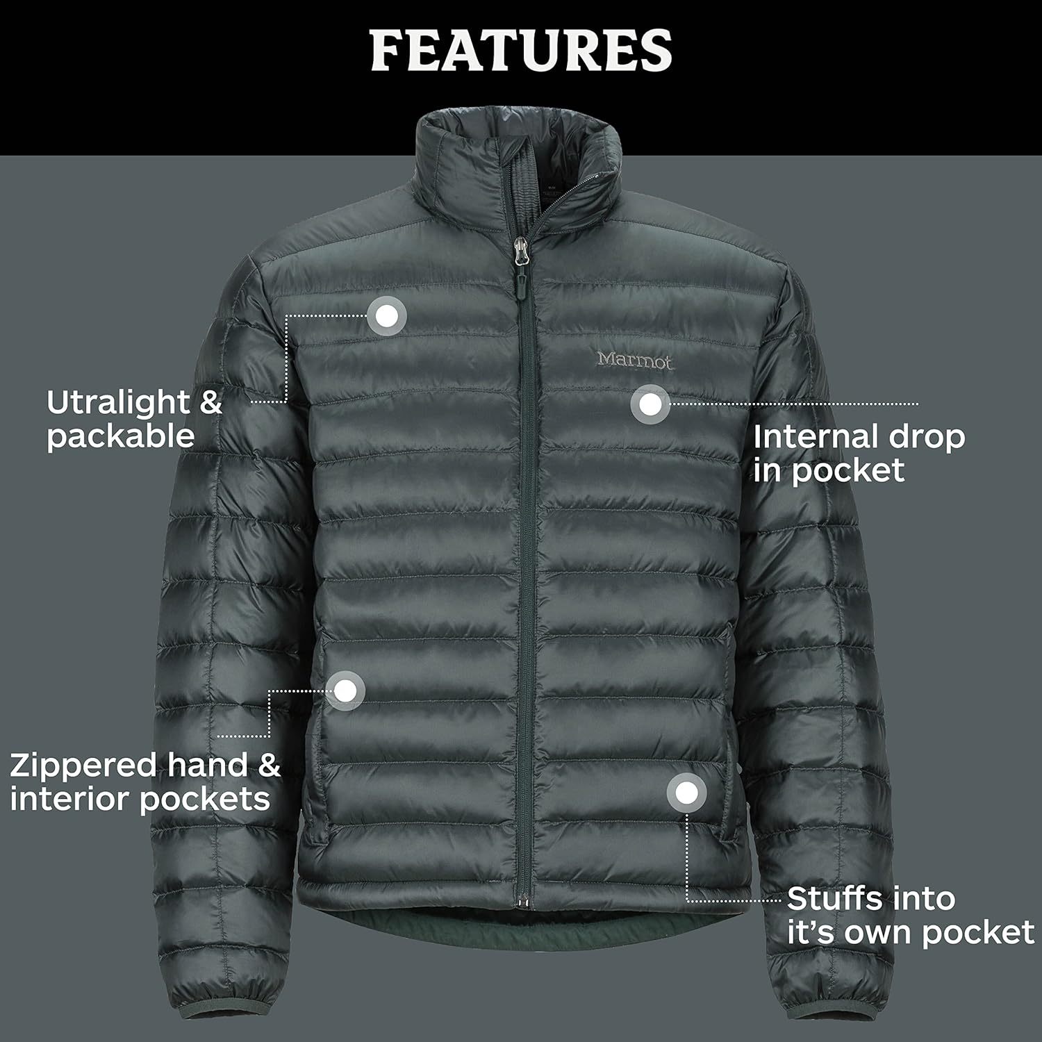 MARMOT Men's Lightweight, Water-Resistent Zeus Jacket, 700 Fill Power Down Large Dark Spruce