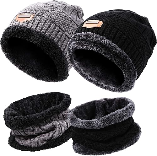 Juego de 4 piezas de gorro de invierno para hombre y mujer, cálido forro polar grueso, cálido, cuello de calavera, para hombres y mujeres